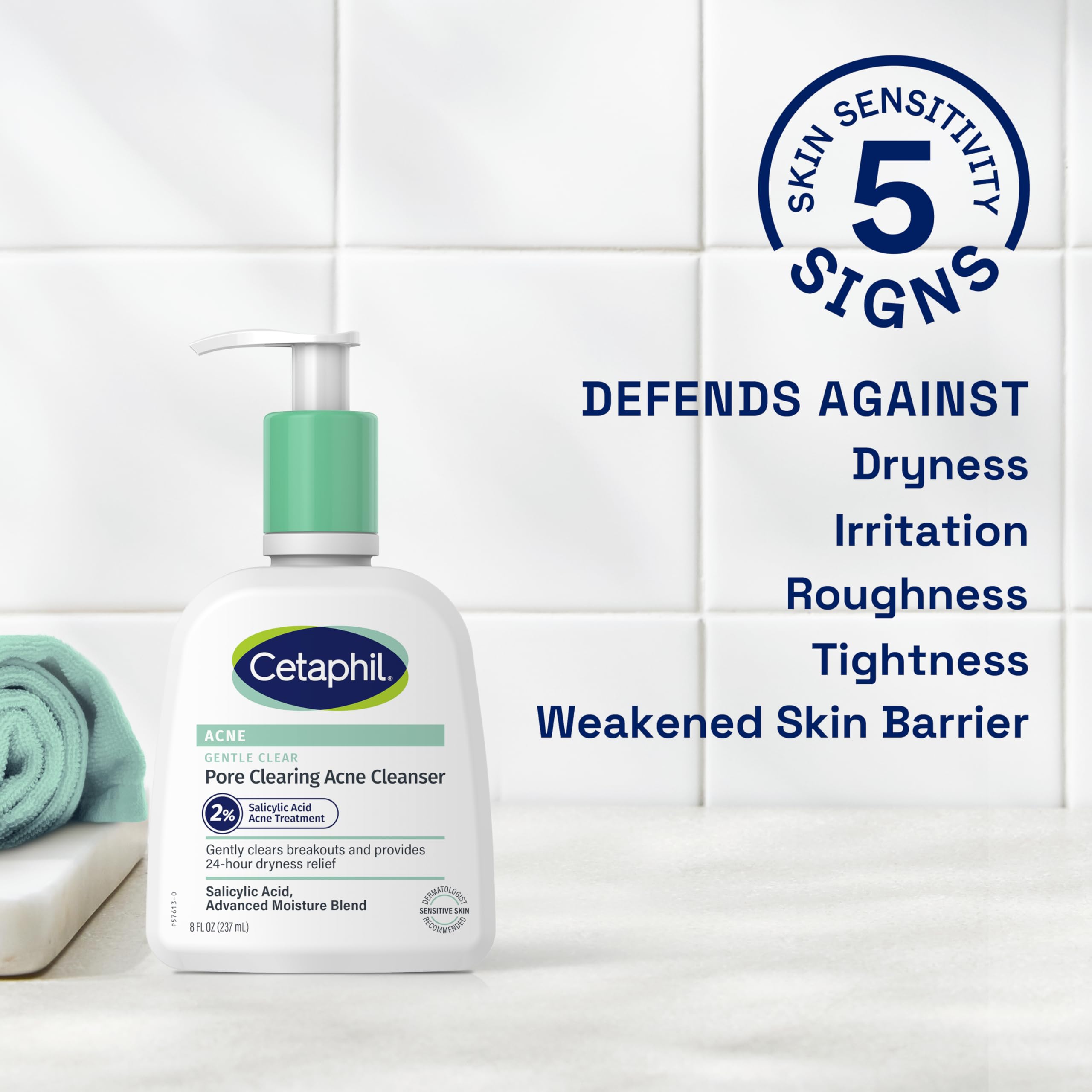 Cetaphil Gentle Clear Foaming Gel Cleanser, 8 Fl Oz for Sensitive Acne-Prone Skin, 2% Salicylic Acid, Dermatologist Recommended