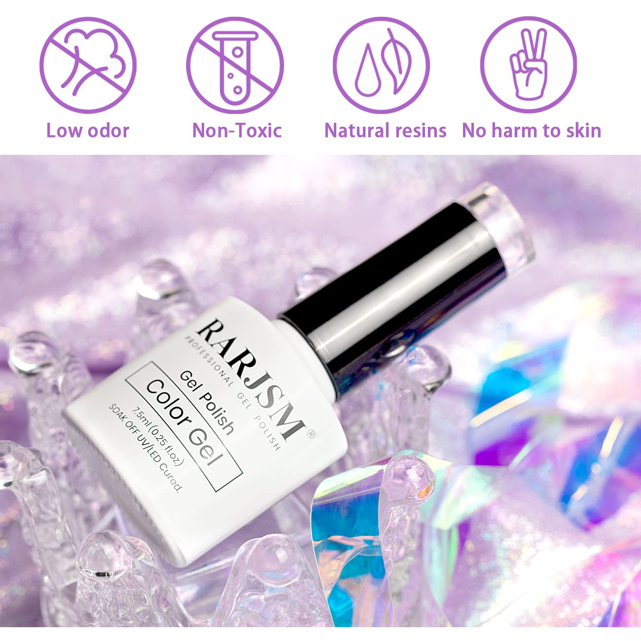 Rarjsm Silver Holographic Glitter Gel Cat Eye Gel Nail Polish, Gel Polish Galaxy Rainbow Effect Universal Without Magnet Soak Of