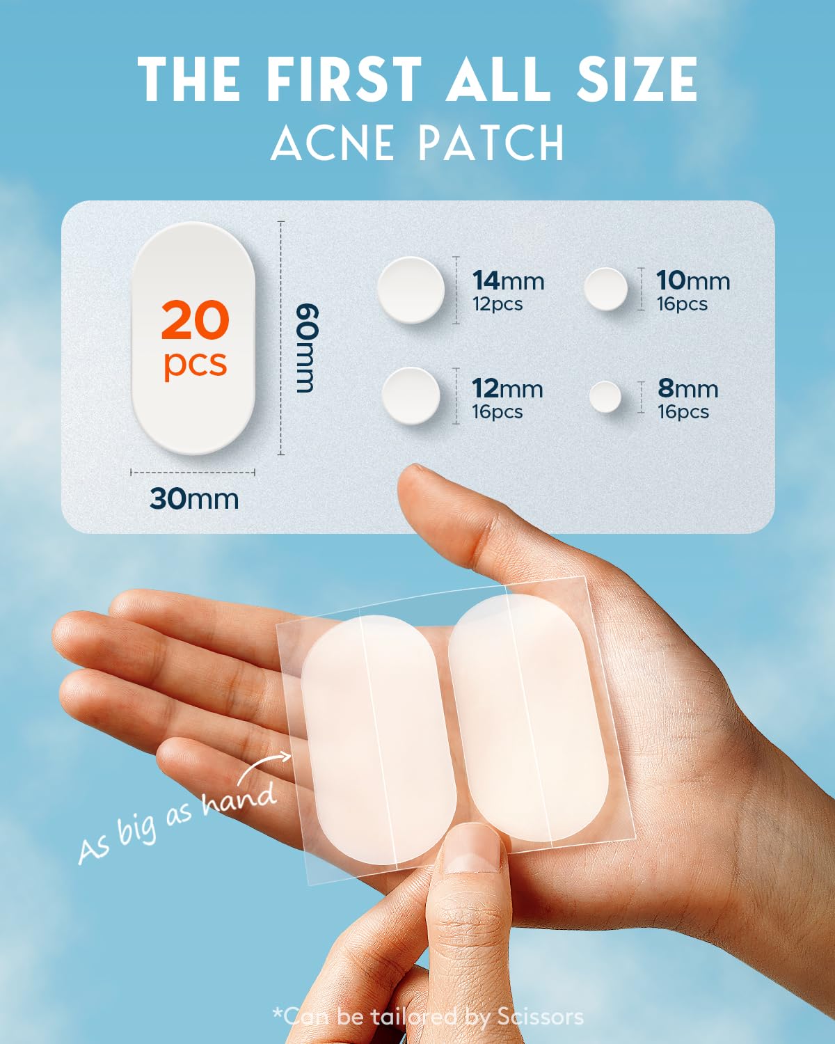 LitBear Large Pimple Patches - 80 Pieces, Reduces Inflammation, with Tea Tree & Calendula Oil, Transparent