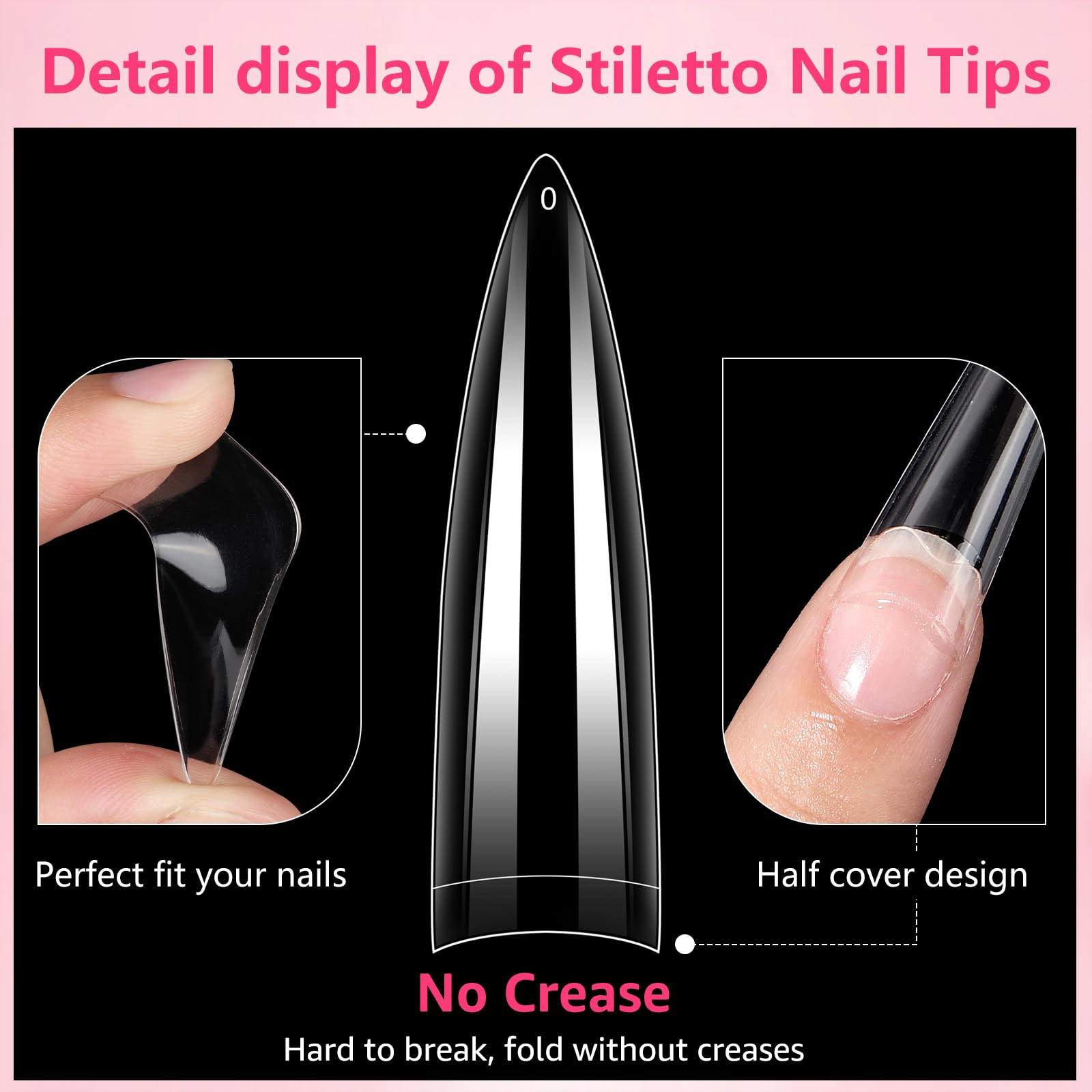 Quaferen Xl Stiletto Nail Tips,504Pcs No C Curve Nail Tips For Acrylic Nails, Clear Nail Tips Stiletto, Half Cover Almond Nail T