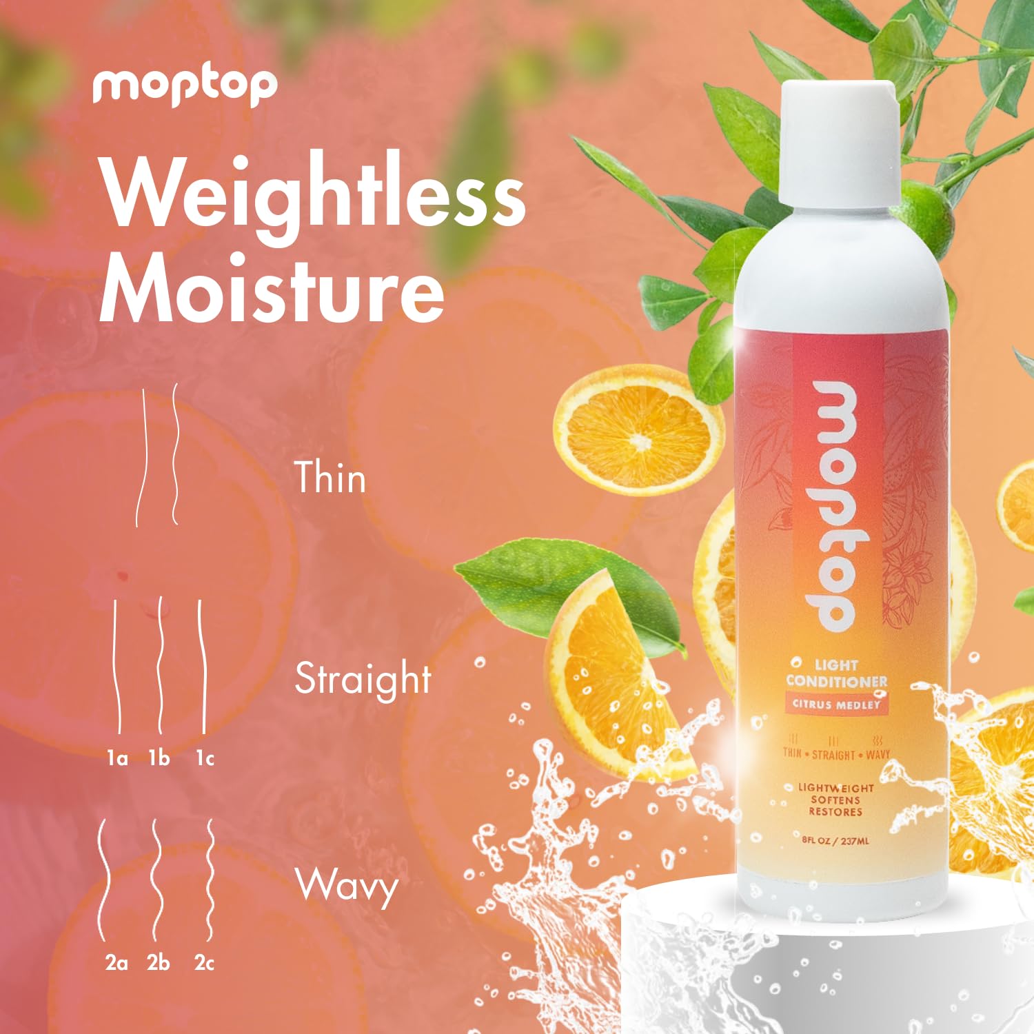 MopTop Light Conditioner - Lightweight Hair Moisturizer to Enhance Moisture & Reduce Frizz, Sulfate & Paraben Free Hair Care for
