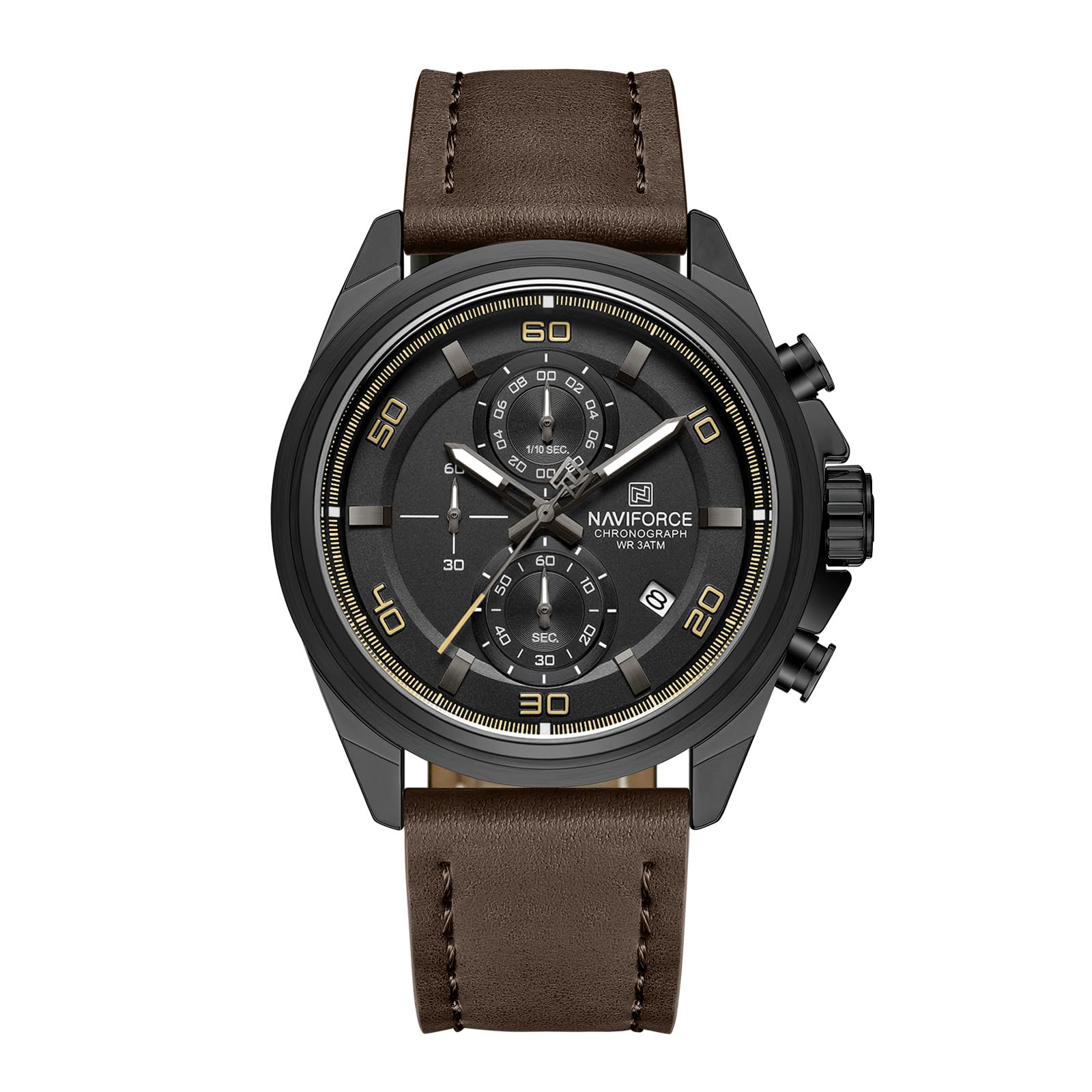 Naviforce Nf8075 Military Style MenS Brown Leather Strap Outdoor Sports Analog Watch
