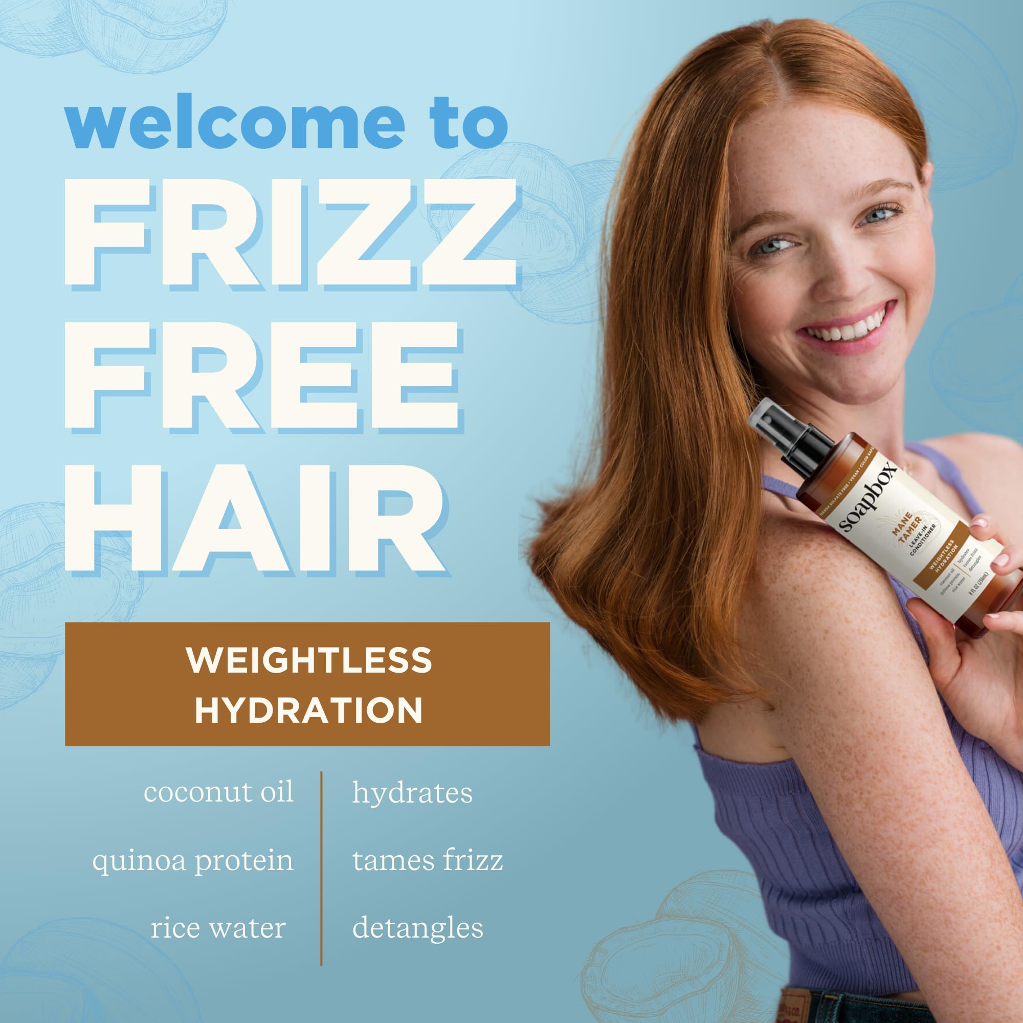 Soapbox Leave-In Conditioner, Mane Tamer, Leave in Conditioner Spray to Tame Frizz, Smooth Fly Aways, Hydrate, Add Shine & Detan