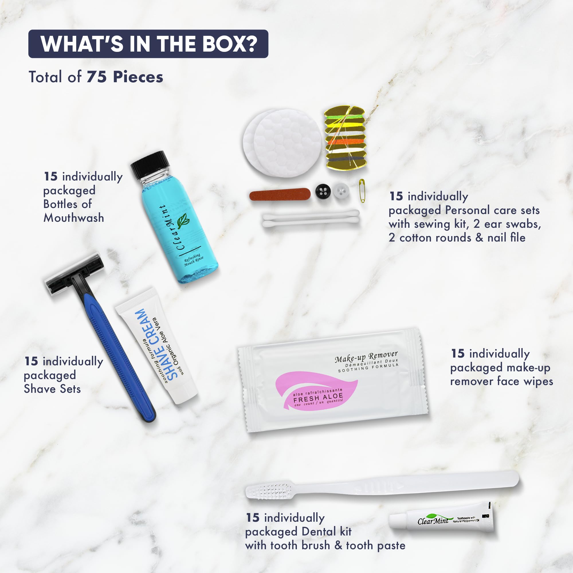 Personal Care Travel Size Toiletries 1-Shoppe All-In-Kit Hotel Amenities Bulk Travel Shaving Set, Toothbrush & Paste, Mouthwash,