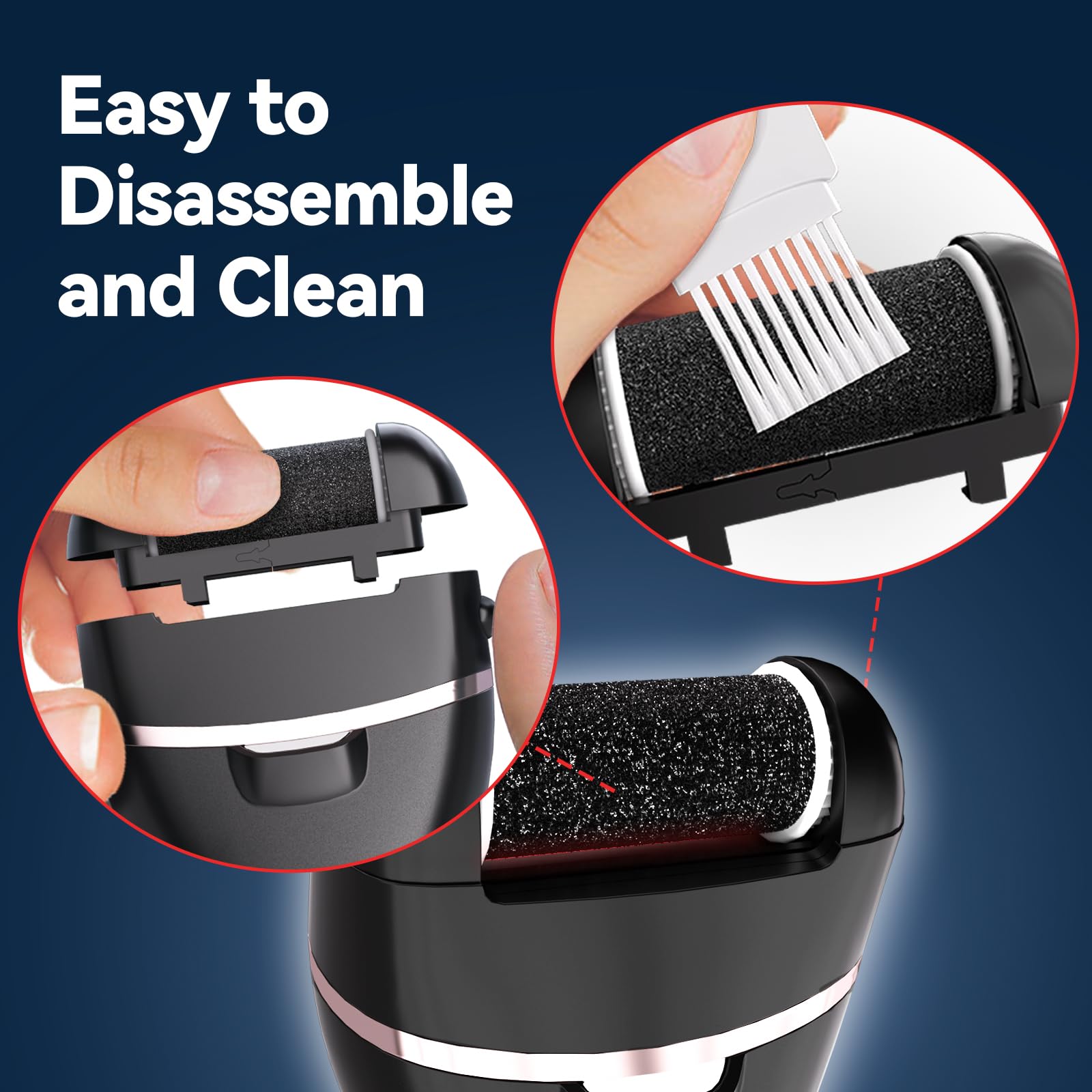 Wea&Hea Electric Callus Remover Kit - 3 Roller Heads, 2 Speed, Waterproof, Black, Model MJQ-3-17, 1 Count