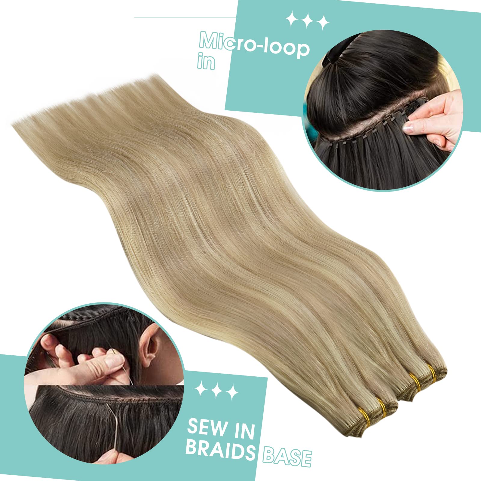 Youngsee Weft Hair Extensions Highlight Weft Hair Extensions Human Hair Dark Ash Blonde Highlighted Light Blonde Sew In Hair Ext