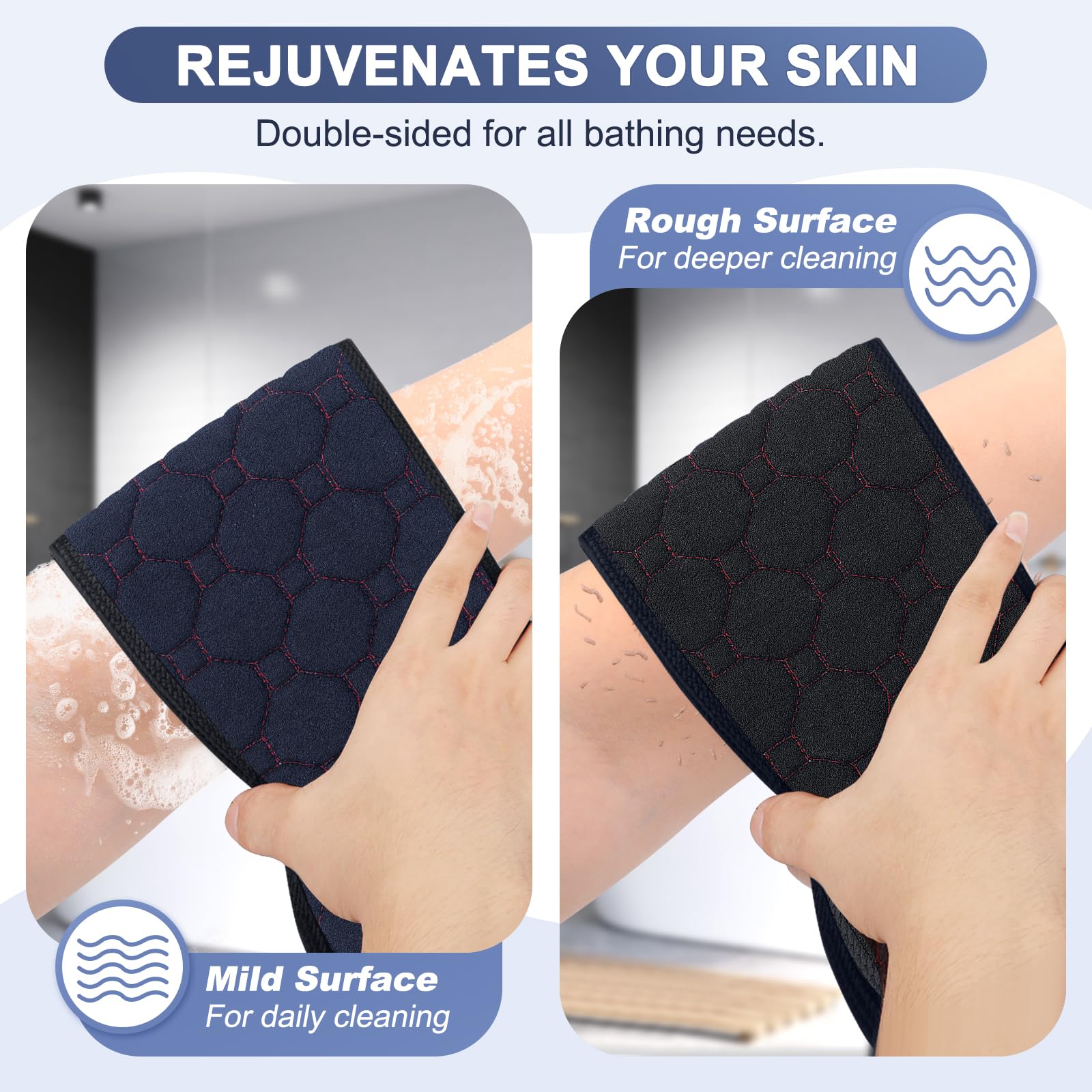 Exfoliating Back Scrubber With Handles, 39 Inch Double-Sided Back Exfoliator Body Scrub Towel, Exfoliating Washcloth Bath Tool F