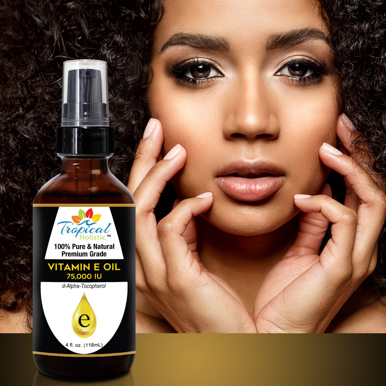 Tropical Holistic 100% Pure Vitamin E Oil (4Oz / 118Ml) - 75,000 Iu Plant Based Natural D-Alpha Tocopherol For Hydrated Skin, Sc