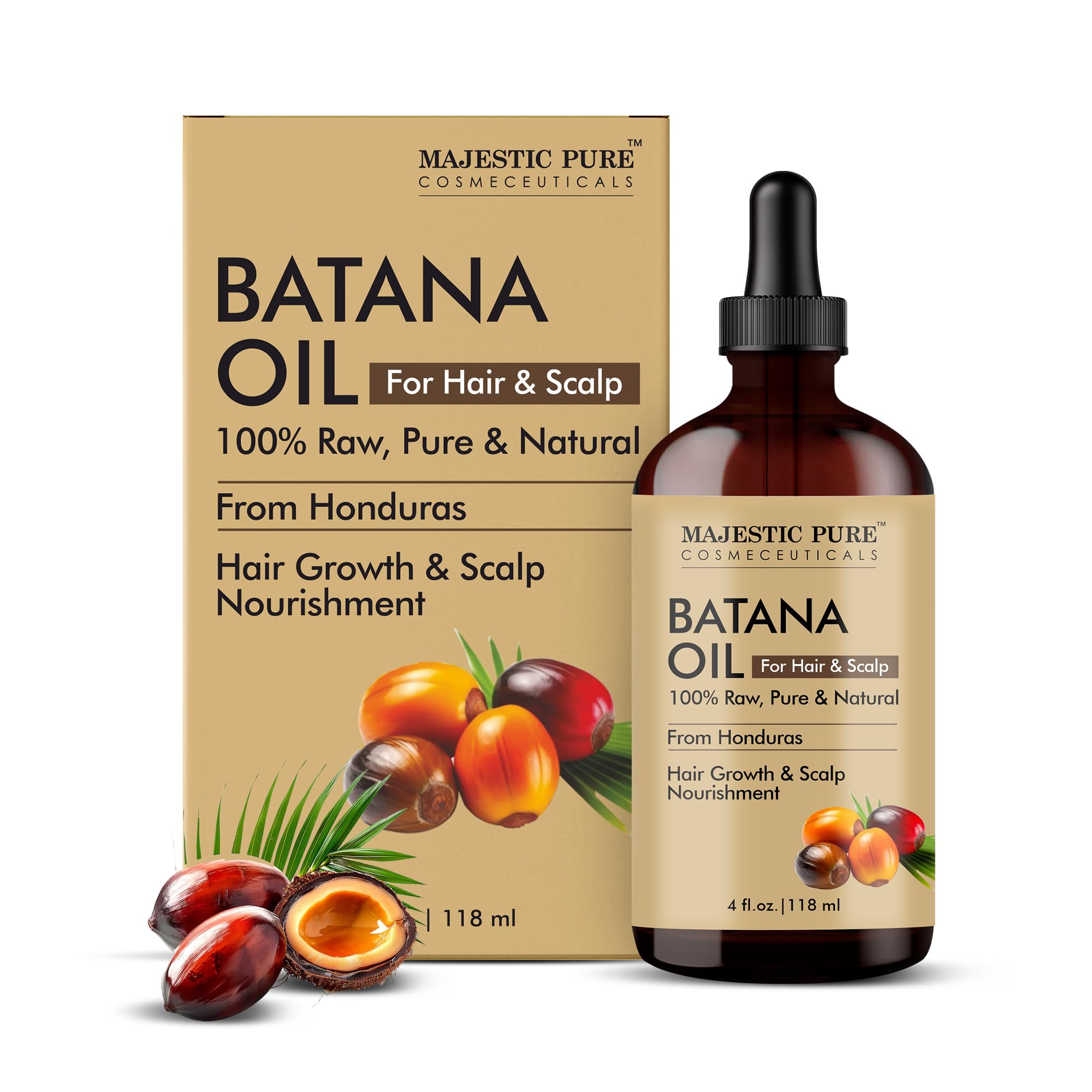 MAJESTIC PURE Batana Oil for Hair Growth | Moisturizes Scalp & Hair | Nourishing & Volumizing | 100% Pure & Natural | PETA Certi