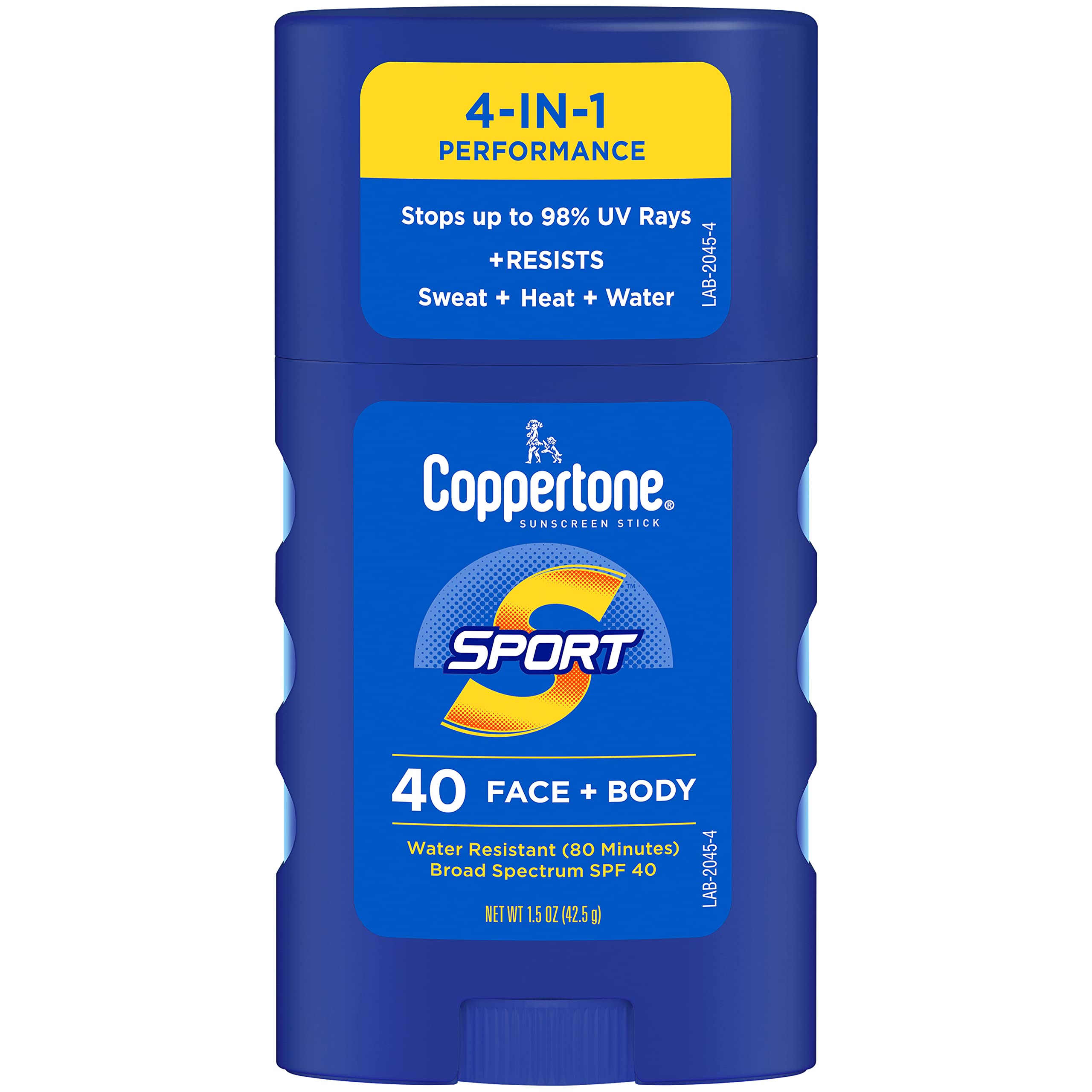 Coppertone Sport Sunscreen Stick Spf 40, Water Resistant Stick Sunscreen, Travel Size Sunscreen For Face And Body, 1.5 Oz Stick