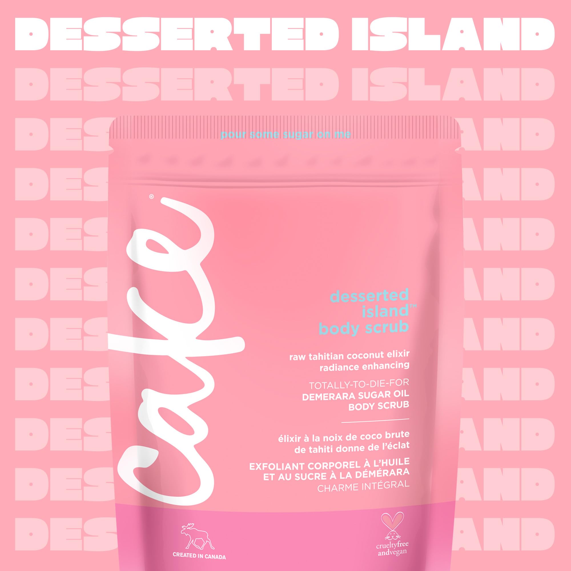 Cake Beauty Desserted Island Vegan Body Sugar Scrub - Shea Butter, Demerara Sugar & Coconut Oil - Gentle Exfoliating Hand, Leg,