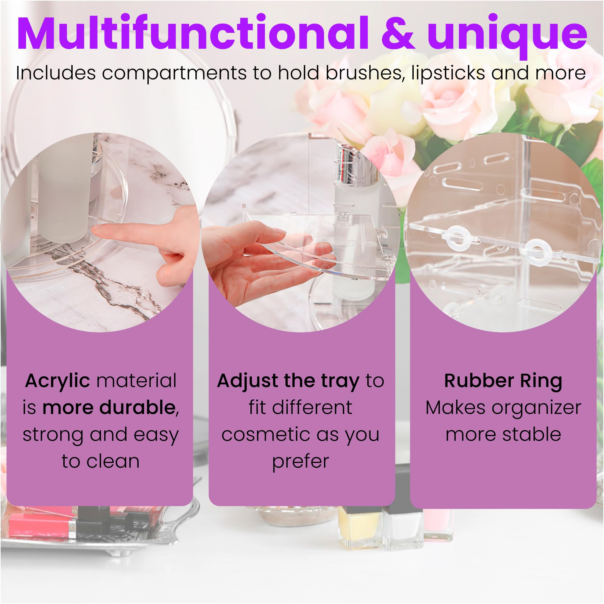 Gggi Solution - 360 Rotating Makeup Organizer Clear Acrylic Skincare And Makeup Organizer Shelf, Adaptable, Cosmetic Storage And