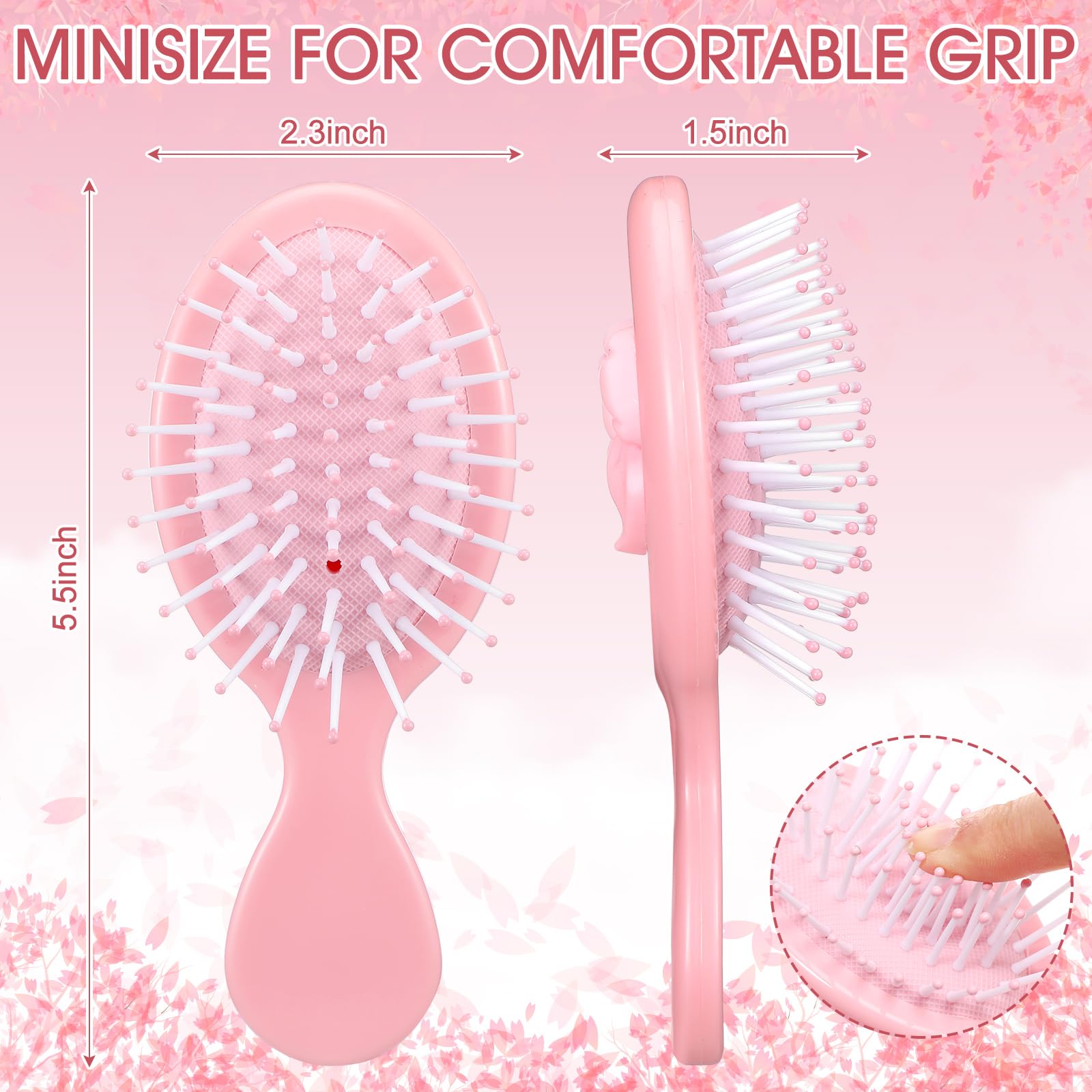 Meanplan 6 Pcs Mini Hair Brush Bulk with Bow Travel Detangling Brush Pink Coquette Small Hairbrush for Dry and Wet Hair Women Gi