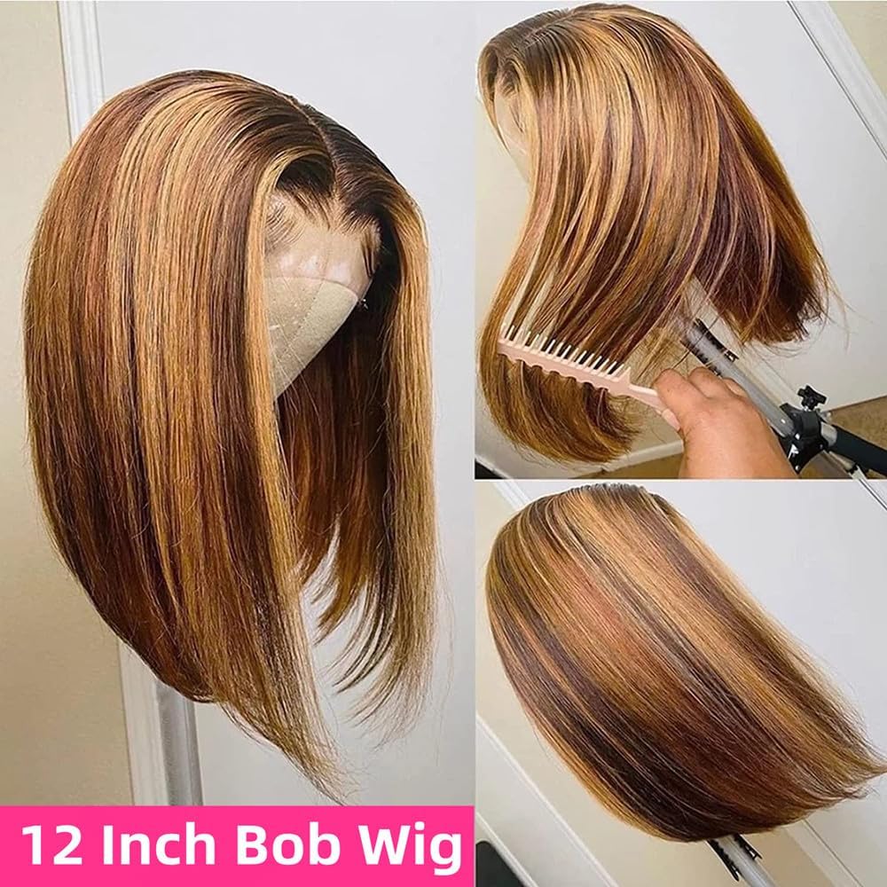 Superfect 4/27 Lace Front Bob Wig Human Hair Ombre Honey Blonde 13X4 Hd Lace Front Wigs Human Hair Pre Plucked Middle Part Highl
