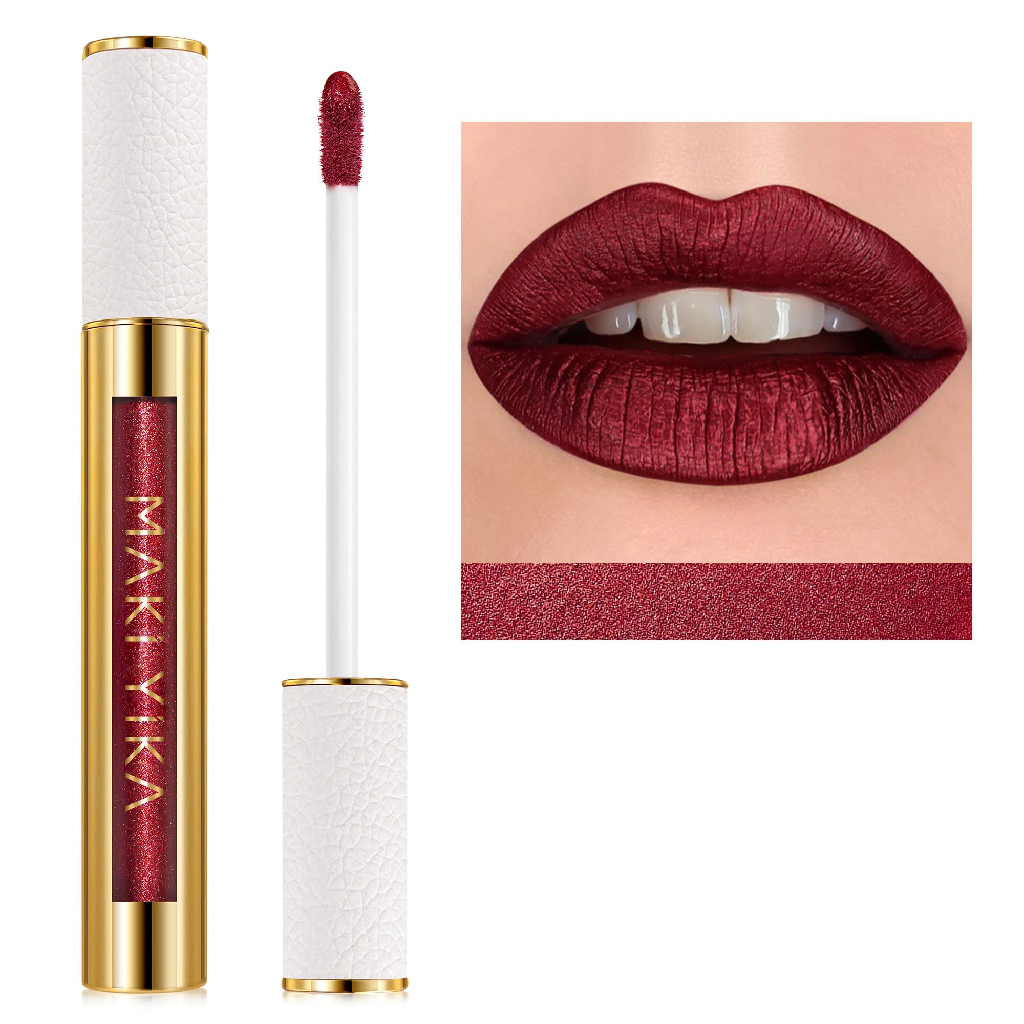 MAKI YIKA Dark Red Lipstick for Women Metallic Lipsticks Glitter Long Lasting Lipstick No Smudge No Transfer Liquid Pink Lip Glo