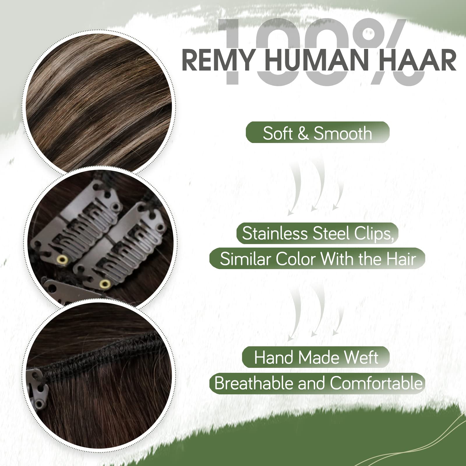Hetto Brown Hair Extensions Clip In Human Hair Balayage Brown To Ash Brown Clip In Hair Extensions Ombre Brown Human Hair 7Pcs 1