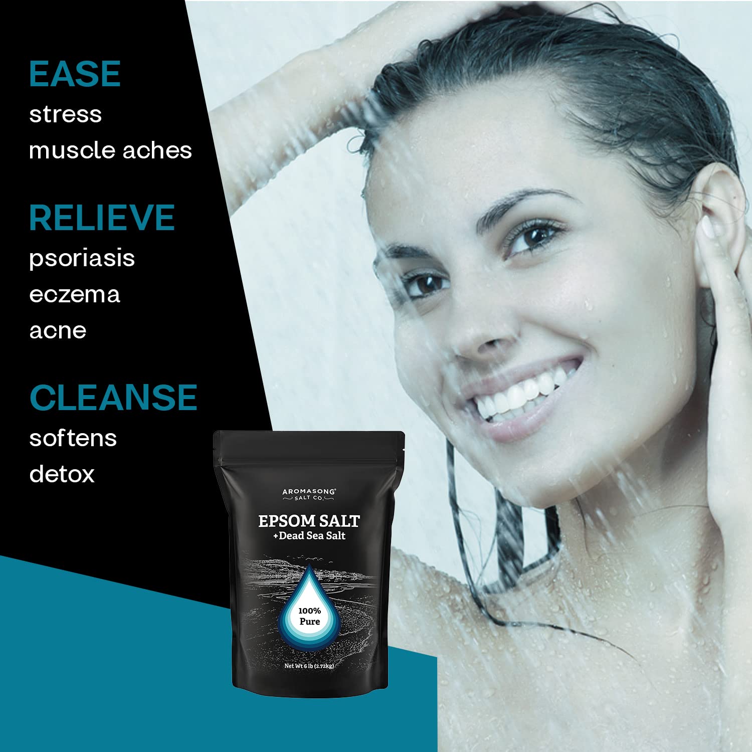 Aromasong Dead Sea Salt For Soaking With 100% Pure Epsom Salt - Bath Salt, Foot & Muscle Soak - Bulk 5 Lb.