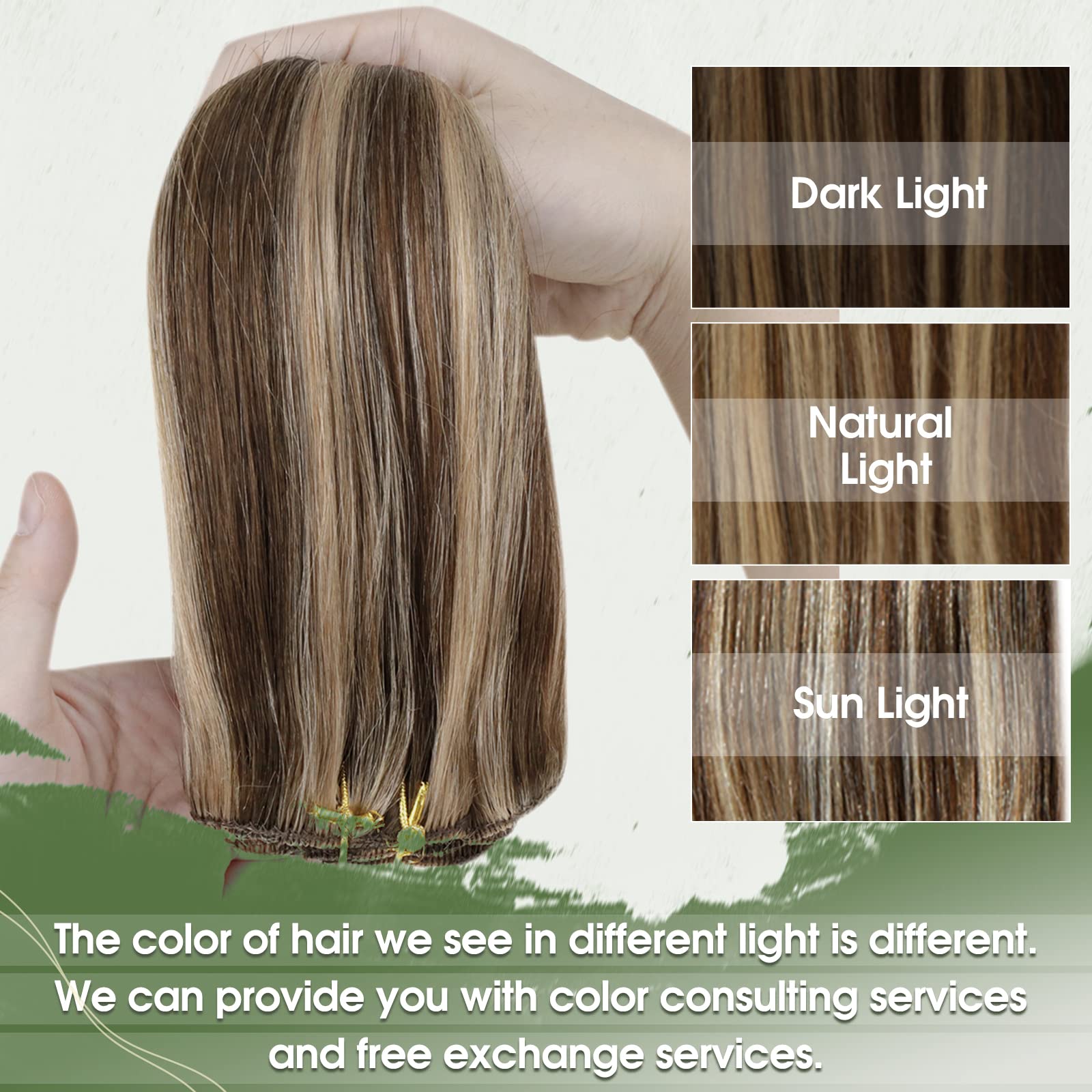 Hetto Clip In Hair Extensions Brown Highlight Blonde Clip In Human Hair Extensions 18 Inch 7 Pieces Hair Extensions Clip In Real