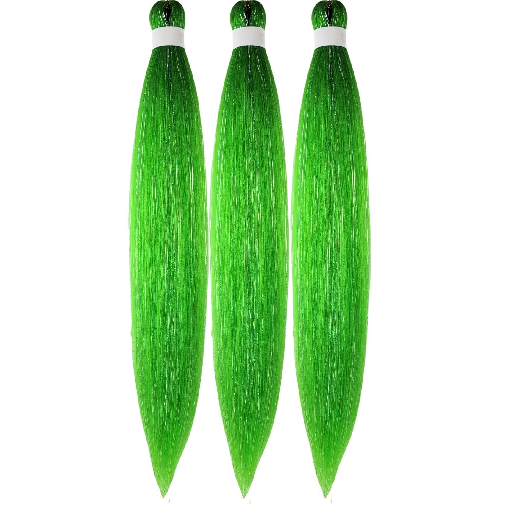 Gozill Neon Green Braiding Hair Pre stretched Sparkle Tinsel Prestretched Braiding Hair Kanekalon Ez braid Knotless Braiding Hai