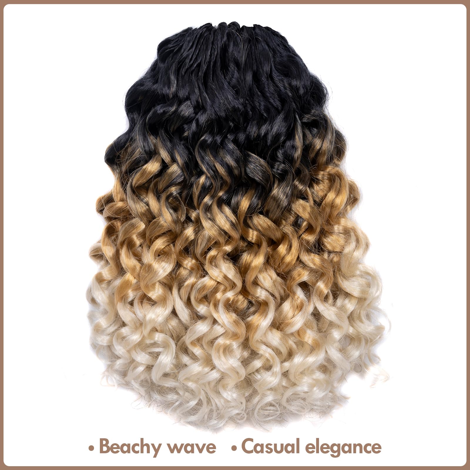 Toyotress Beach Curl Crochet Hair - 12 Inch 8 Packs Ombre Blonde 3 Tone Ocean Wave Crochet Hair, Short Curly Water Wave Syntheti