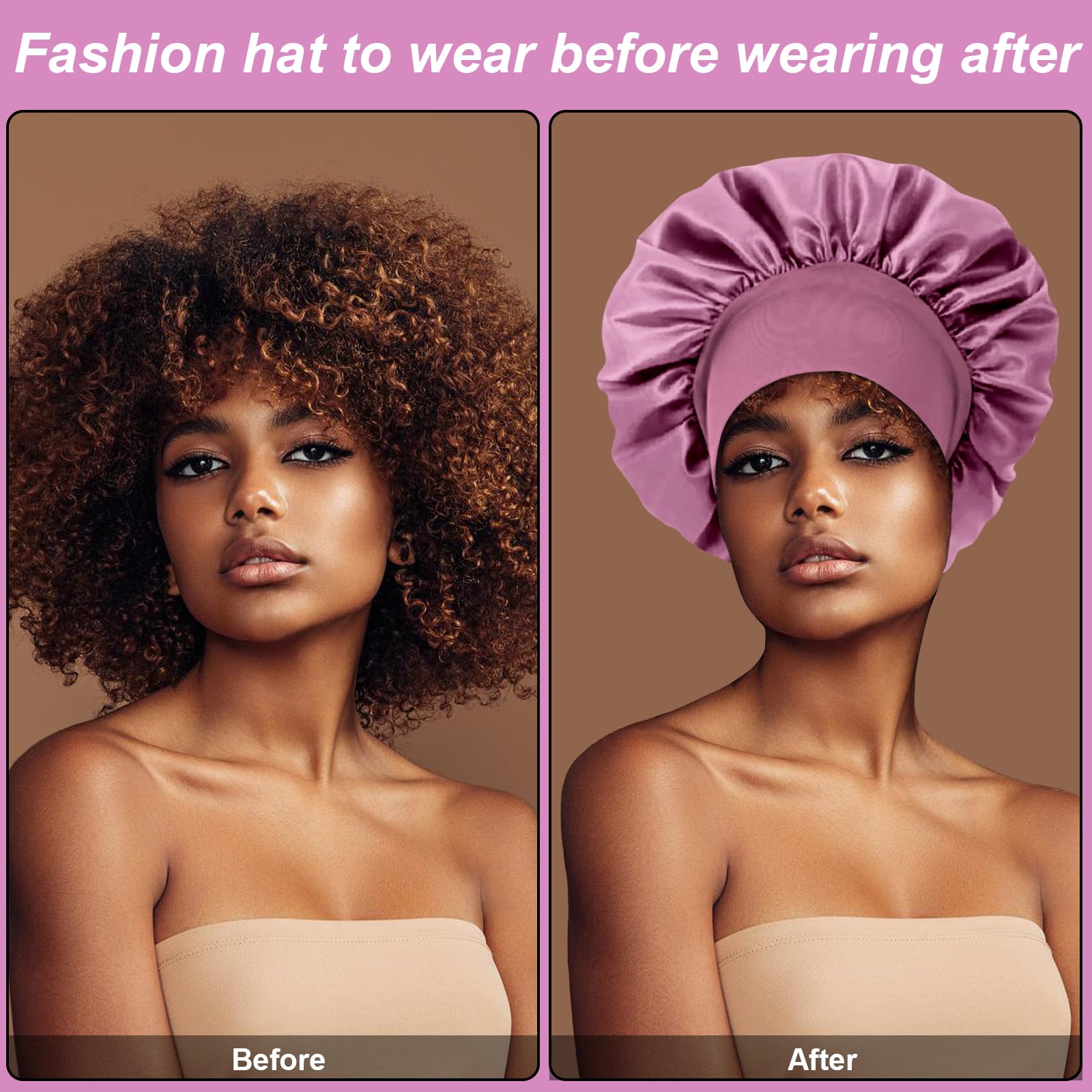 4Pcs Silk Bonnet For Sleeping,Hair Wrap Satin Bonnets Shower Cap For Black Women Men, Elastic Wide Band Hair Bonnet Cap For Slee