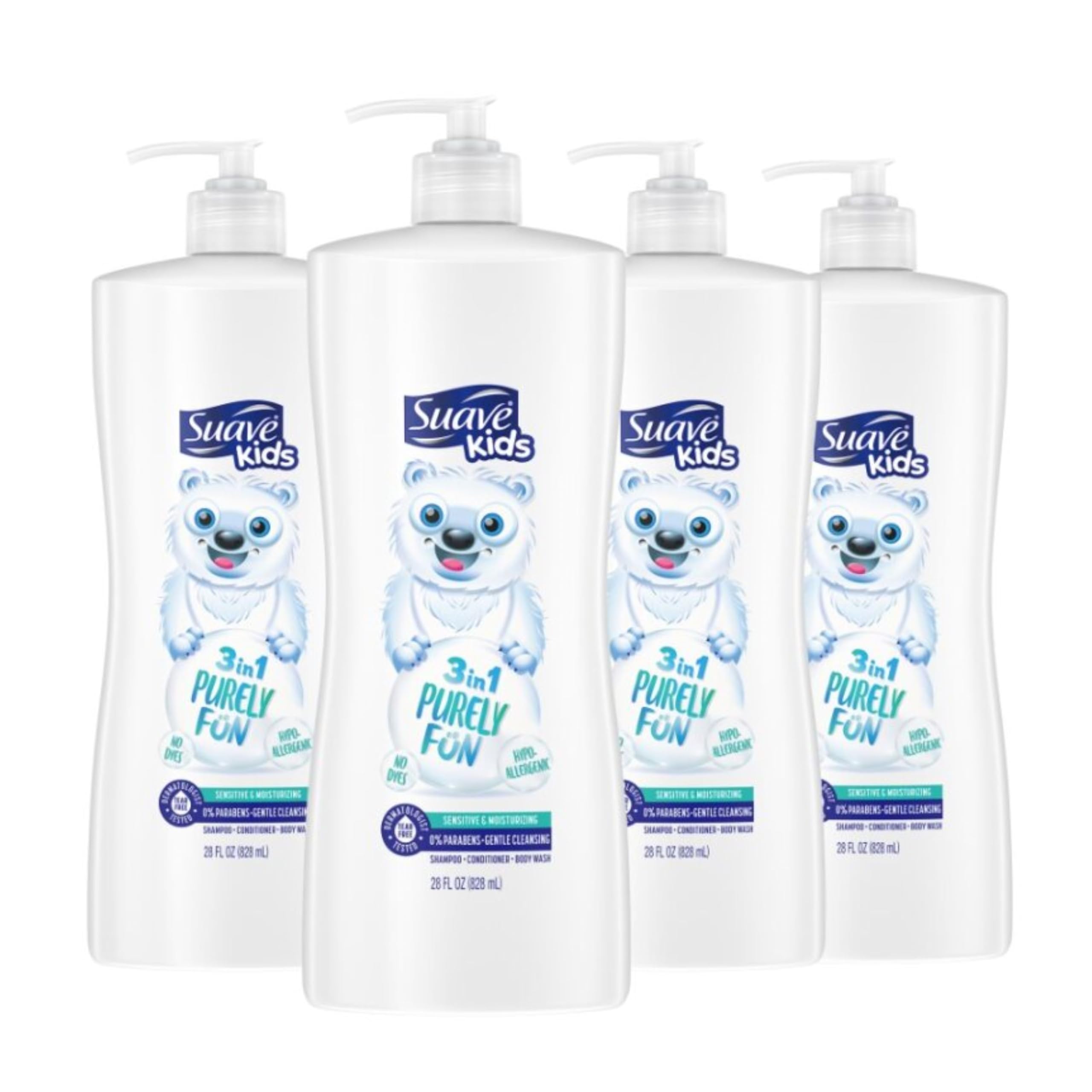 Suave Kids 3-In-1 Shampoo Conditioner Body Wash Purely Fun Makes Bath Time Quick And Easy, Paraben Free And Dermatologist Tested