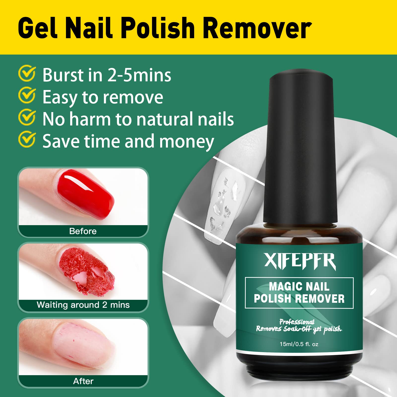 Xifepfr Gel Nail Polish Remover Kit, 2 Pack Gel Polish Remover With Liquid Latex, Nail Buffer And File, Cuticle Tool, Magic Gel