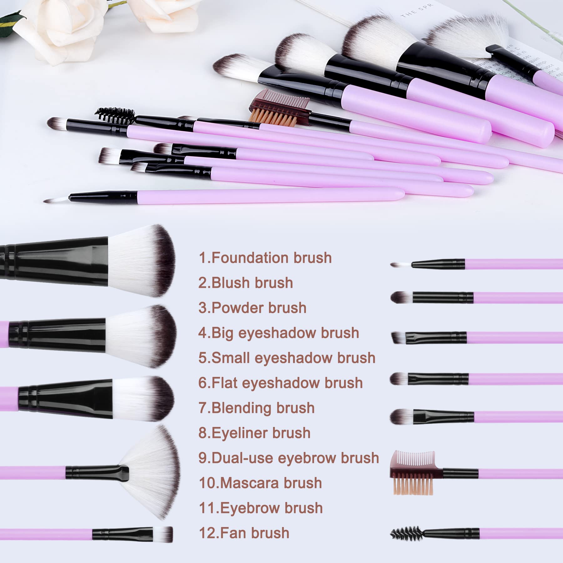 Makeup Brush Sets - 12 Pcs Makeup Brushes For Foundation Eyeshadow Eyebrow Eyeliner Blush Powder Concealer Contour