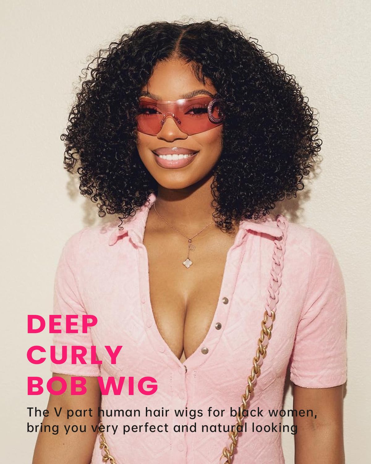 Megalook V Part Wig Human Hair Half Wigs For Black Women U Part Human Hair Wig Curly Bob Wigs 180% Density Deep Wave Wig U Part