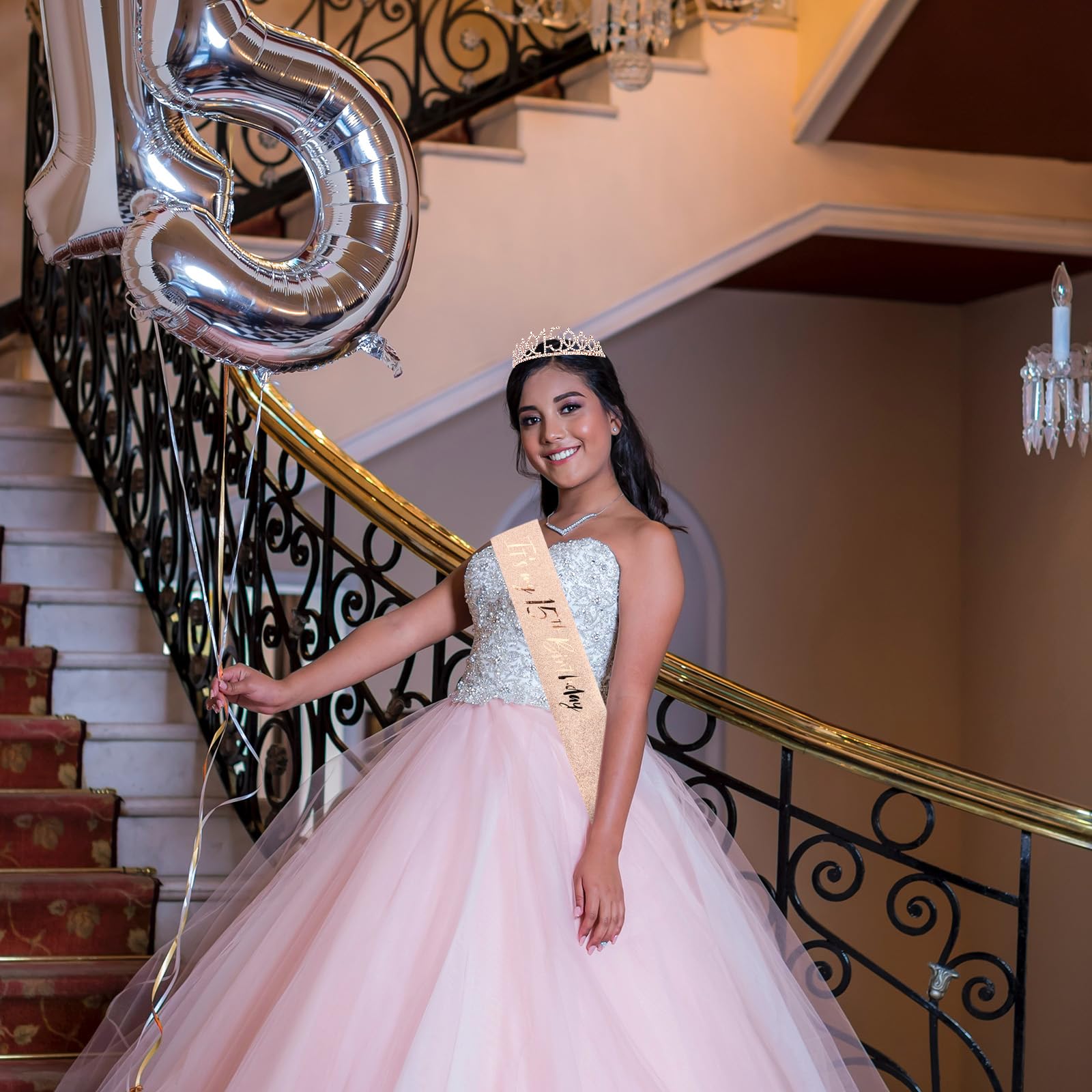 Cieher 15Th Birthday Crown + 15Th Birthday Sash + Pearl Pin Set, 15Th Birthday Gifts For Girls It'S My 15Th Birthday Decorations
