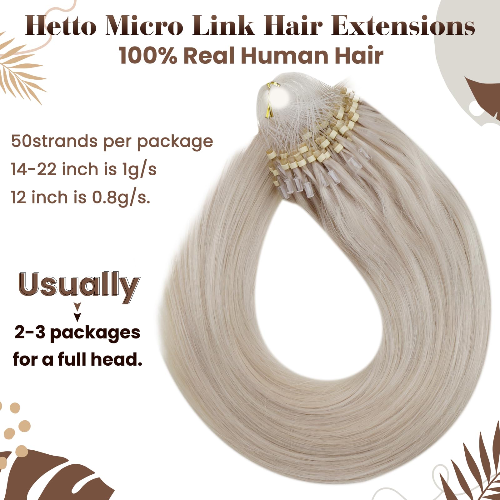Hetto Blonde Micro Ring Extensions Platinum Blonde 20 Inch Micro Beads Hair Extensions Pre Bonded Hair Extensions Micro Link Rem