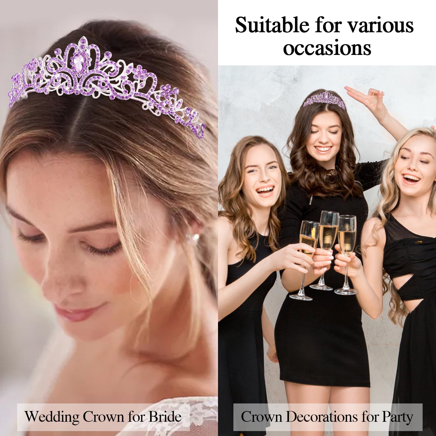 Atoden Birthday Crown and Sash Set Birthday Girls Purple Princess Tiara Queen Crowns Crystal Tiara Women Rhinestone Tiara Birthd
