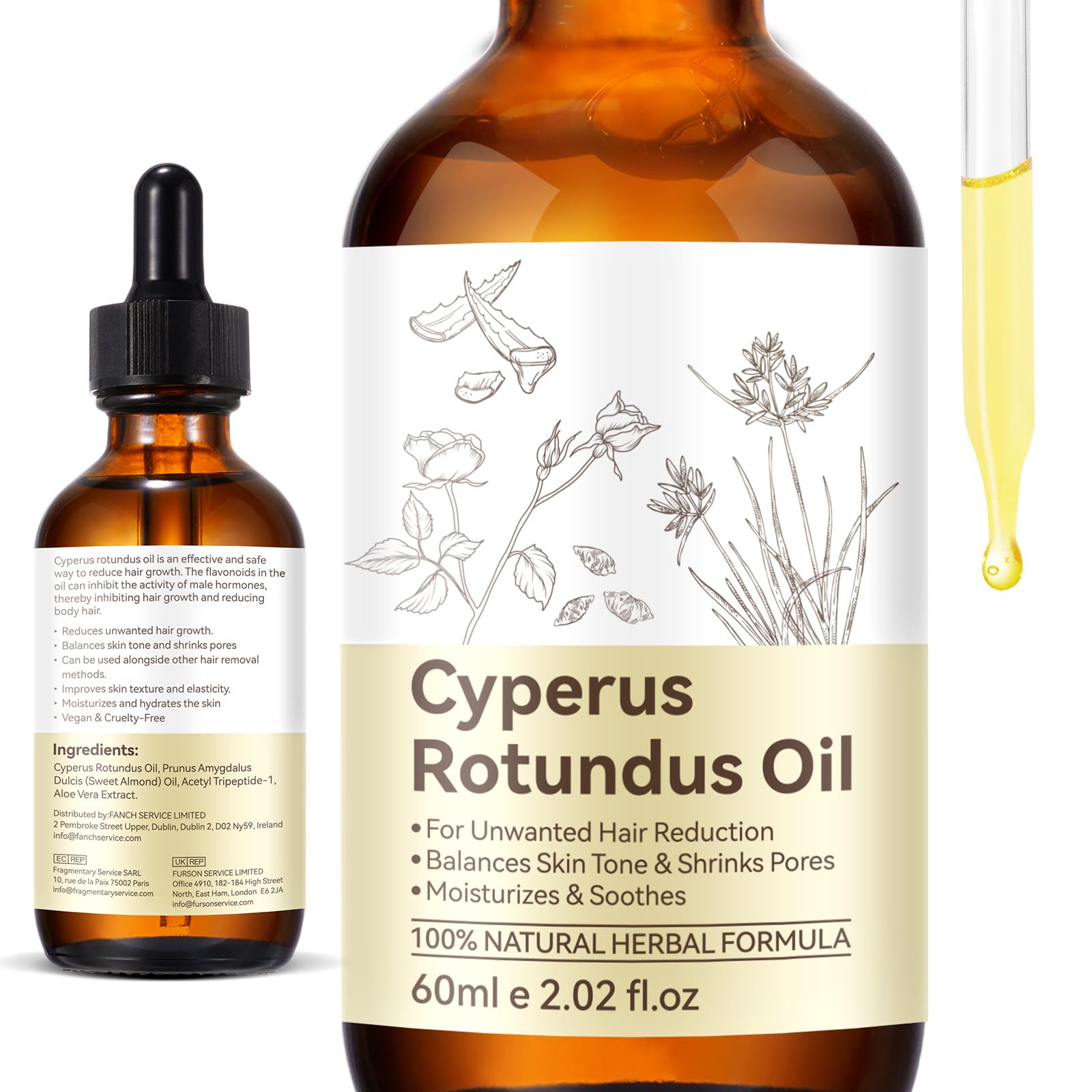 NIFEISHI Cyperus Rotundus Oil for Hair Removal  Natural Formula to Reduce Unwanted Body Hair Growth, Shrink Pores, Moisturize &