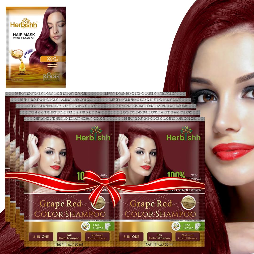 Herbishh Argan Hair Mask Shampoo - Natural Hair Dye for Gray Hair - Long-Lasting Color in Minutes - Travel Size - Ammonia-Free -