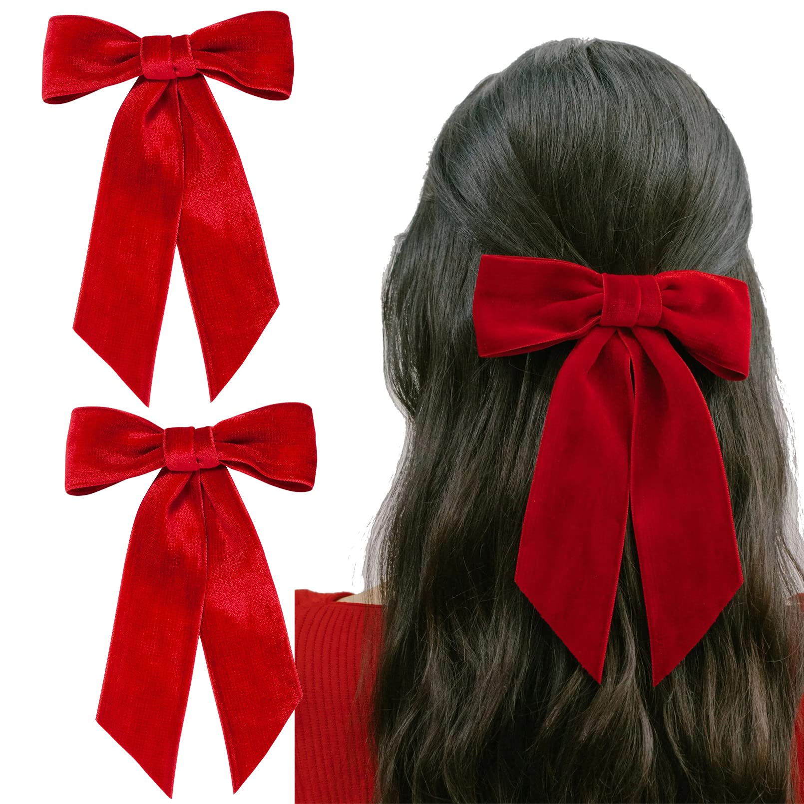 2PCS Red Velvet Hair Bows Hair Clips 5'' Big Fall Alligator Clips Hair Accessories for Women Girls Toddlers Kids