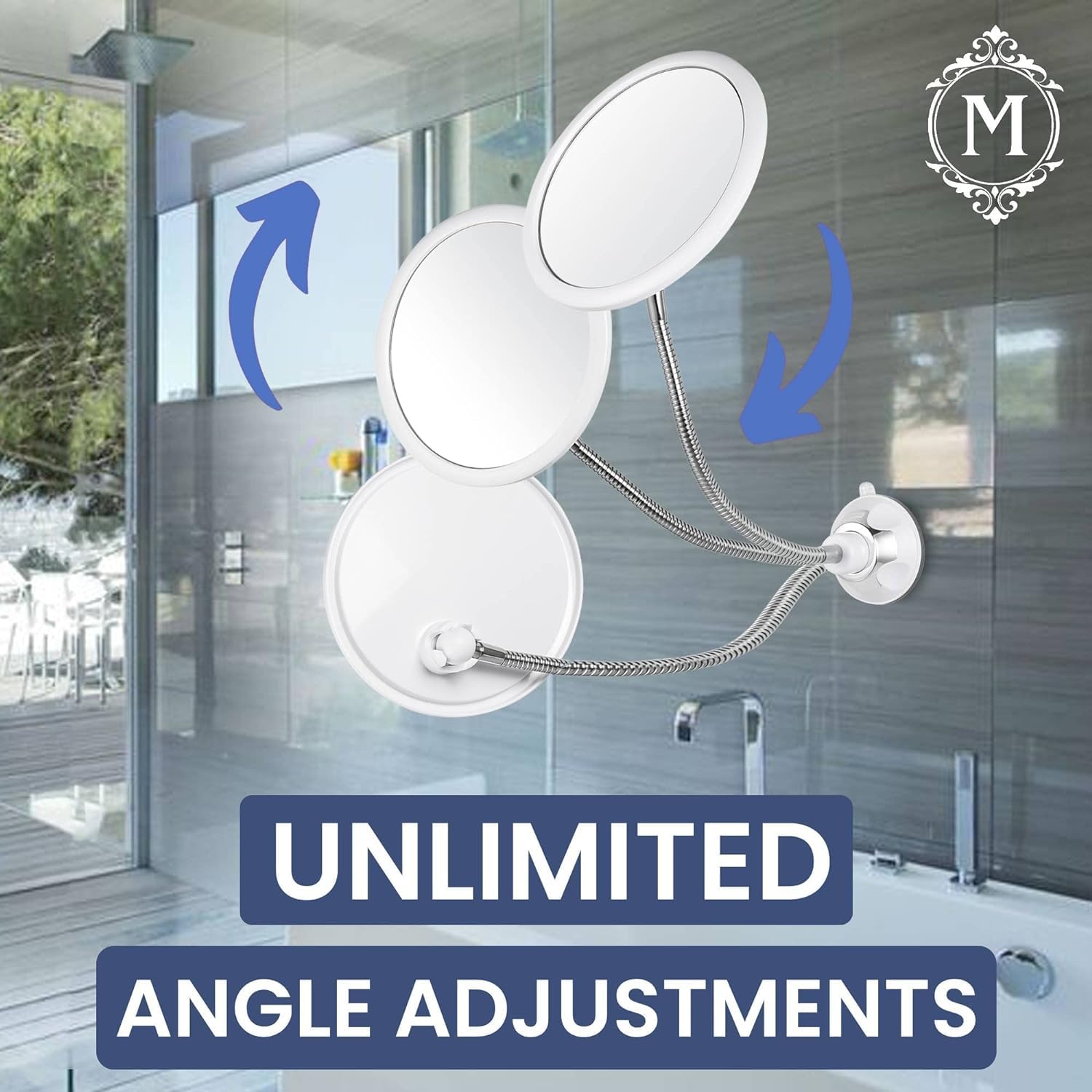 Mirrorvana Flexible Round Fogless Shower Mirror For Shaving With Height Adjustable Gooseneck Extension, 360 Swivel And Upgraded