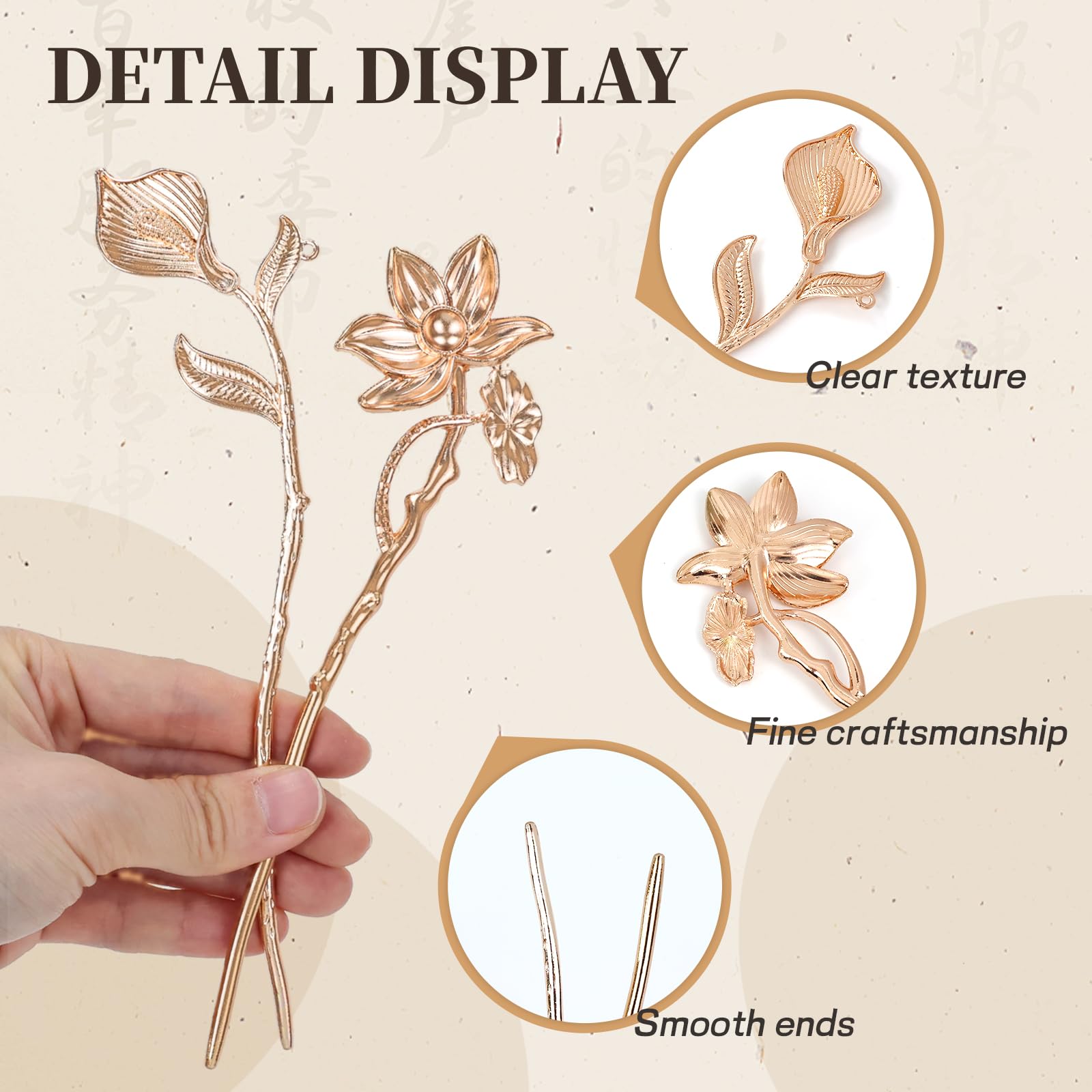 Lawie 10 Pack Gold Hair Sticks Flower Leaf Decorative Metal Long Hair Pins Bun Holders Chopsticks For Hair Chinese Hanfu Costume