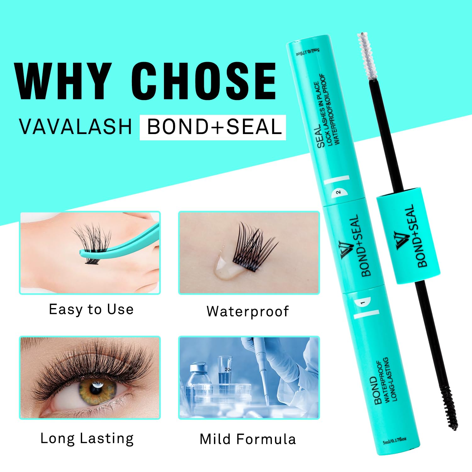 Vavalash Bond And Seal Lash Clusters Glue 2 In 1 Long Lasting Cluster Lash Glue For Eyelash Extensions Waterproof Adhesive And S