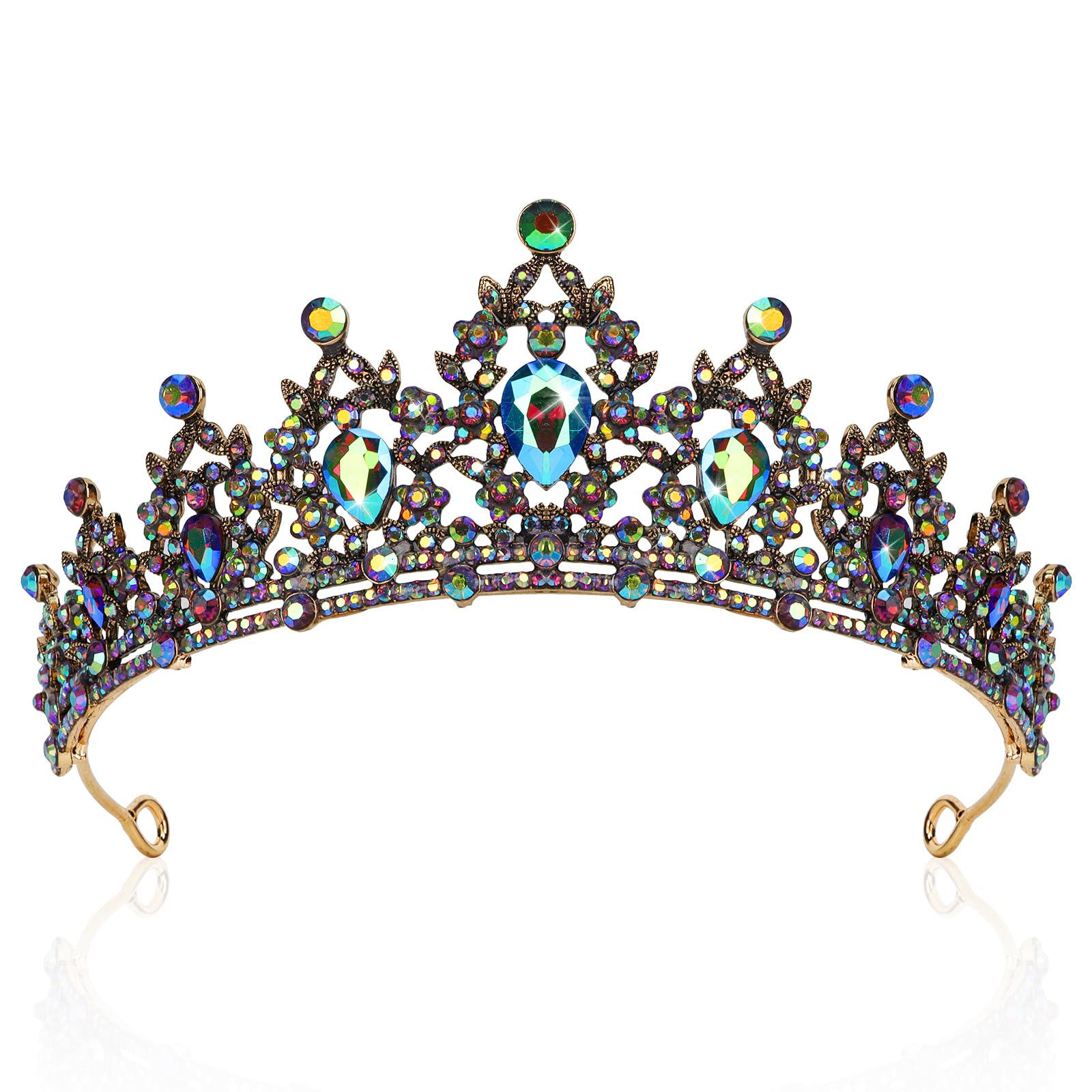 CIEHER Vintage Queen Crown Luxury Crowns for Women Girls, Purple AB Rhinestone Tiara with 4 Hair Pins, Tiaras and Crowns for Hal