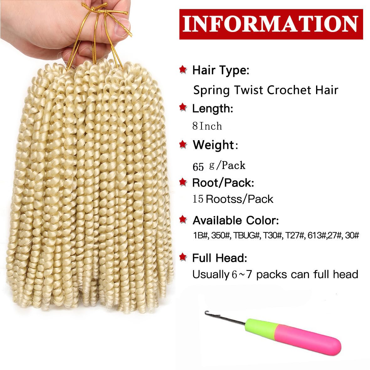 Xtrend 90Strands Blonde Spring Twist Crochet Hair 8 Inch Crochet Braids Hair For Distressed Butterfly Locs Synthetic Fluffy Twis