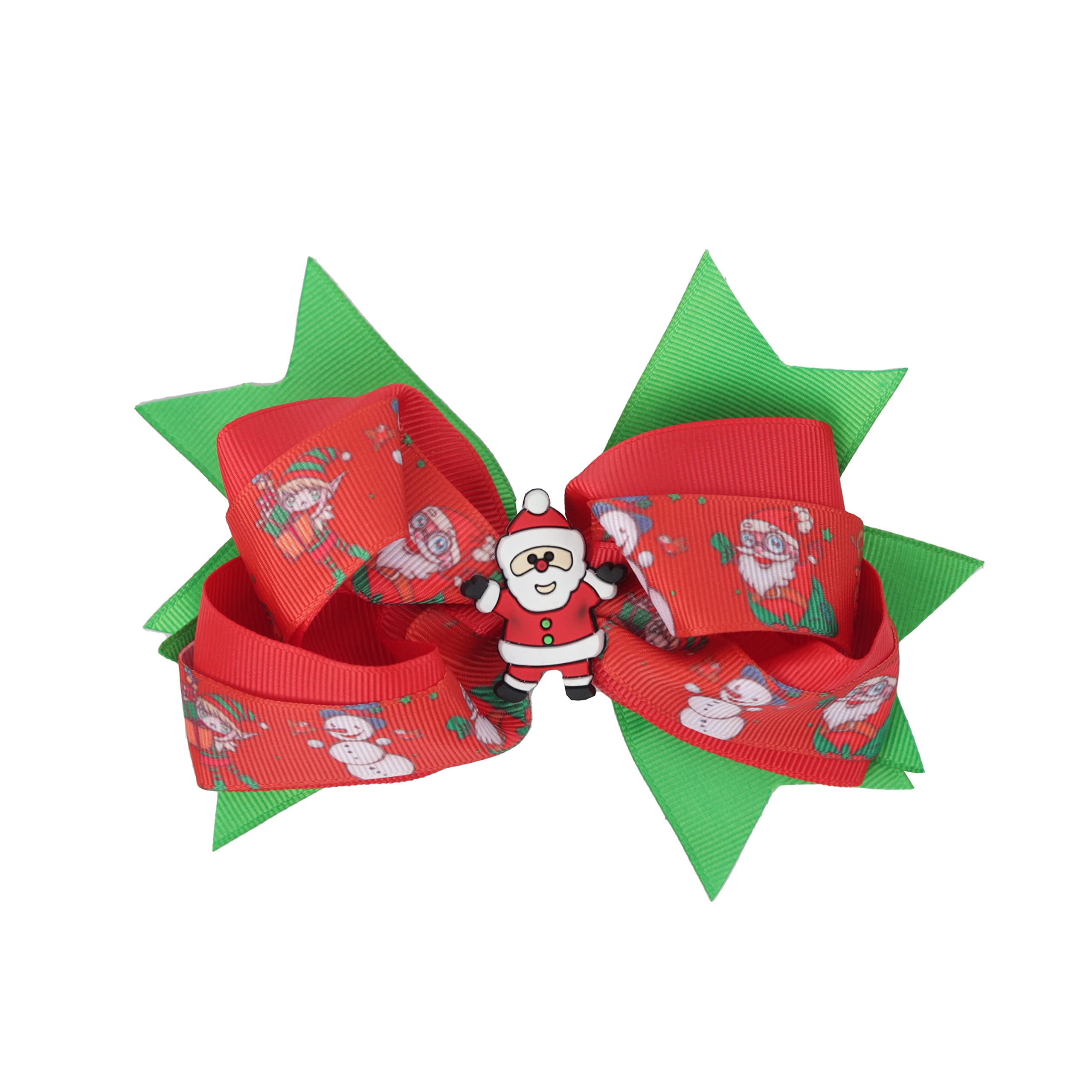 Hair Bow Layered Christmas Bow with Silicone Charm - Red Santa