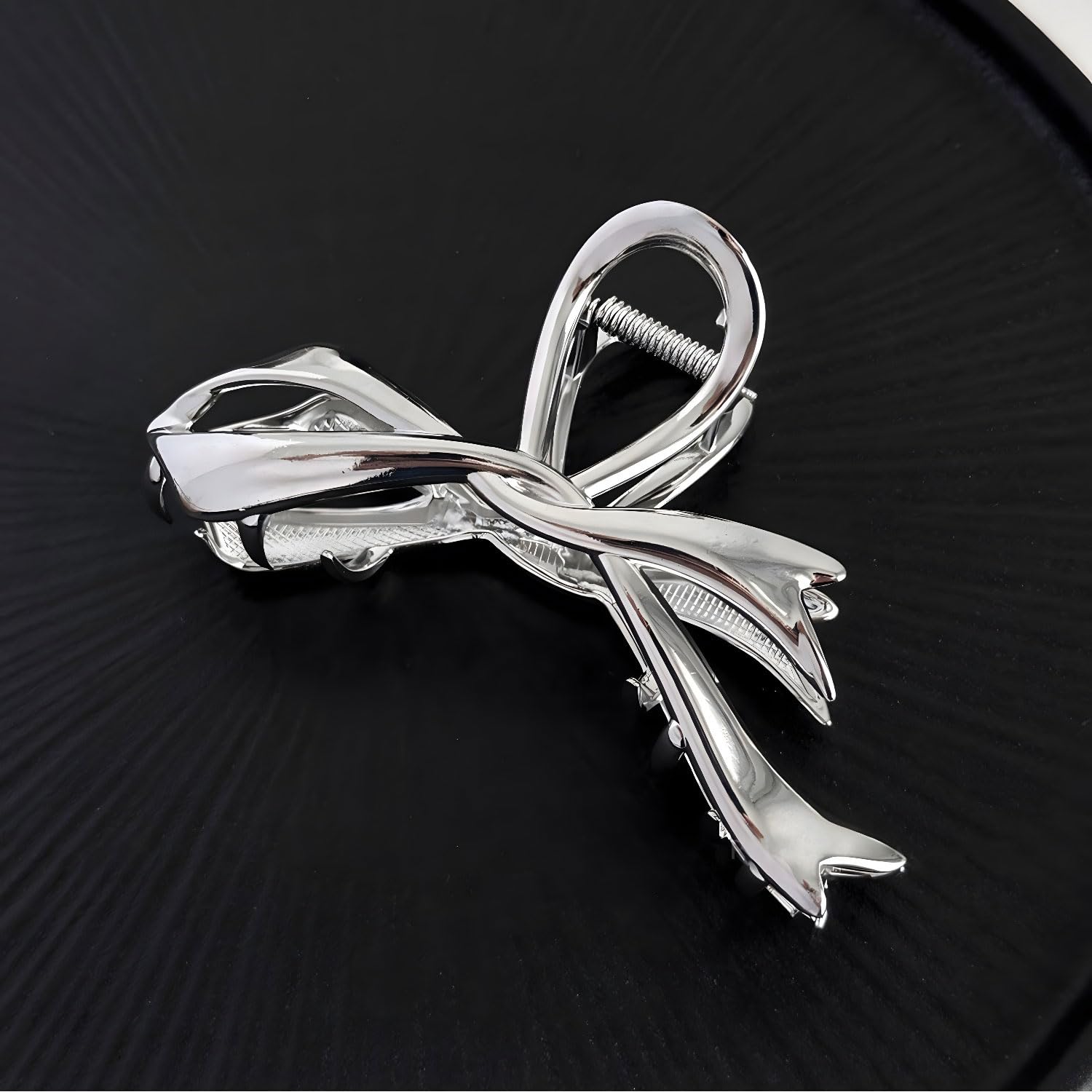 Silver Ribbon Bow Metal Hair Clips, Alloy Elegant Non-Slip Strong Hold Grip Jaw Clip For Thick And Thin Hair
