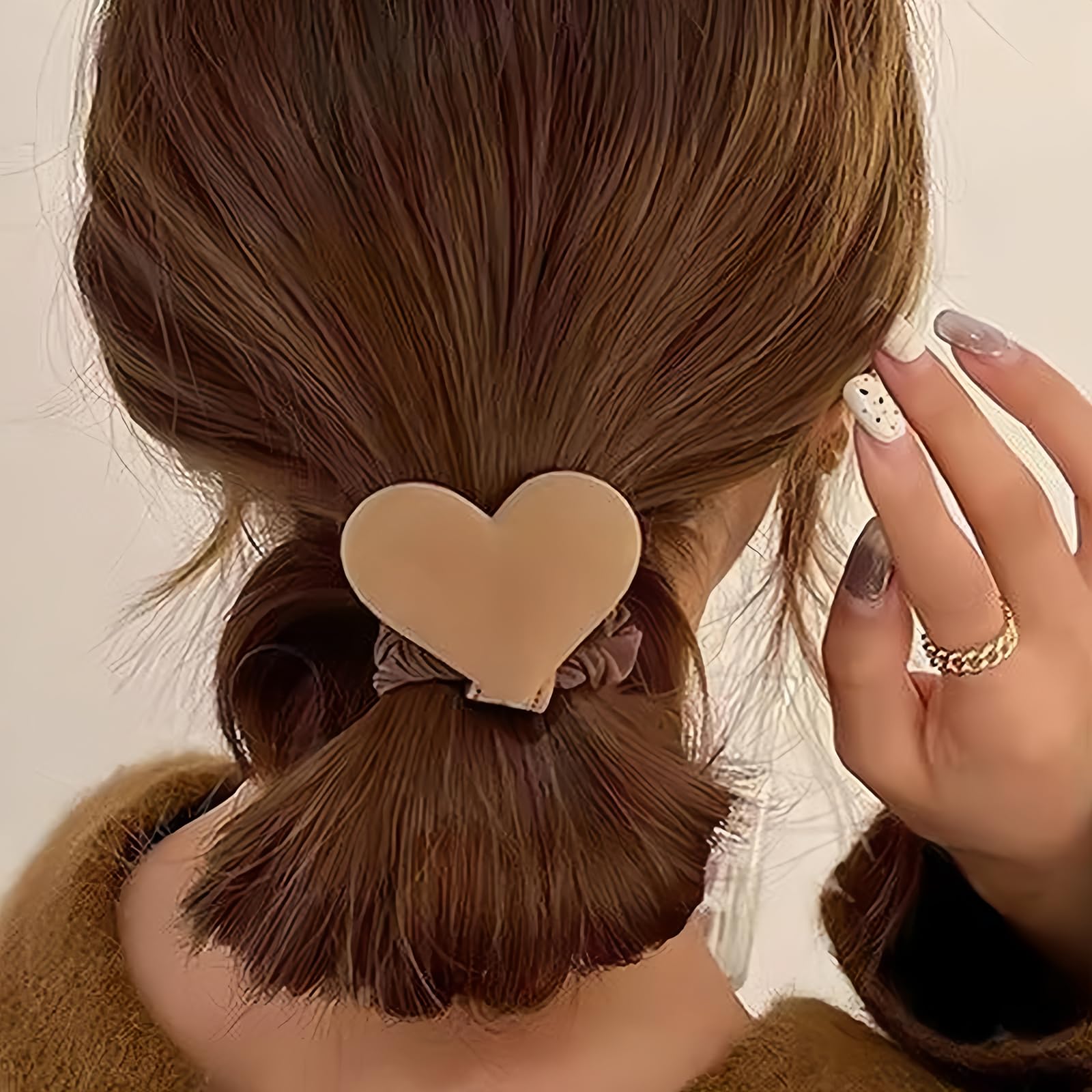 AIUPUOC Valentine Khaki Velvet Heart Hair Ties for Women Heart Hair Scrunchies Korean Hair Rope Headwear Elastic Rubber Hair Ban