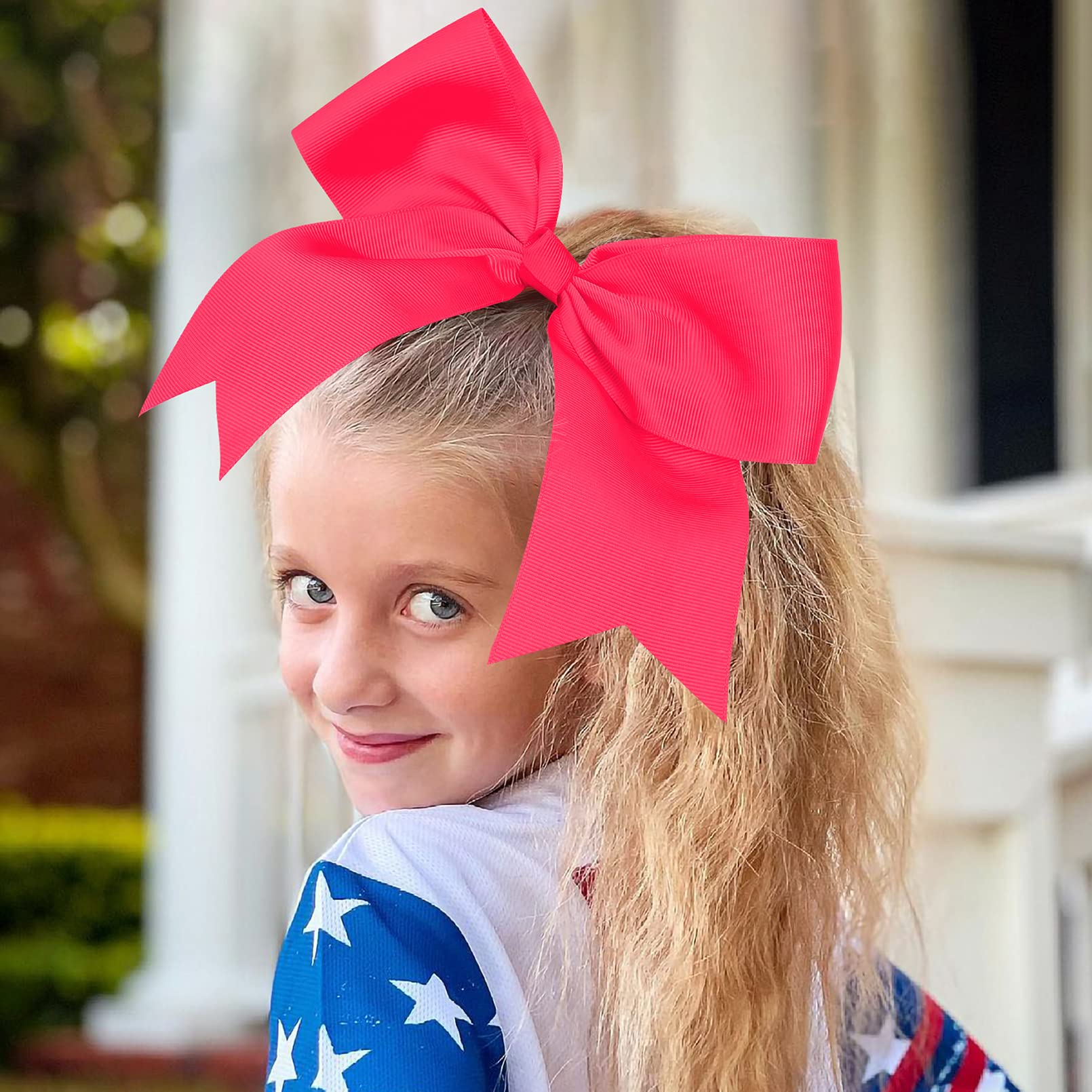 24 Pcs 8'' Large Cheer Bows Pink Girl Hair Bows Cheerleading Softball Team Bow Hair Accessories For Cheerleaders Football Compet