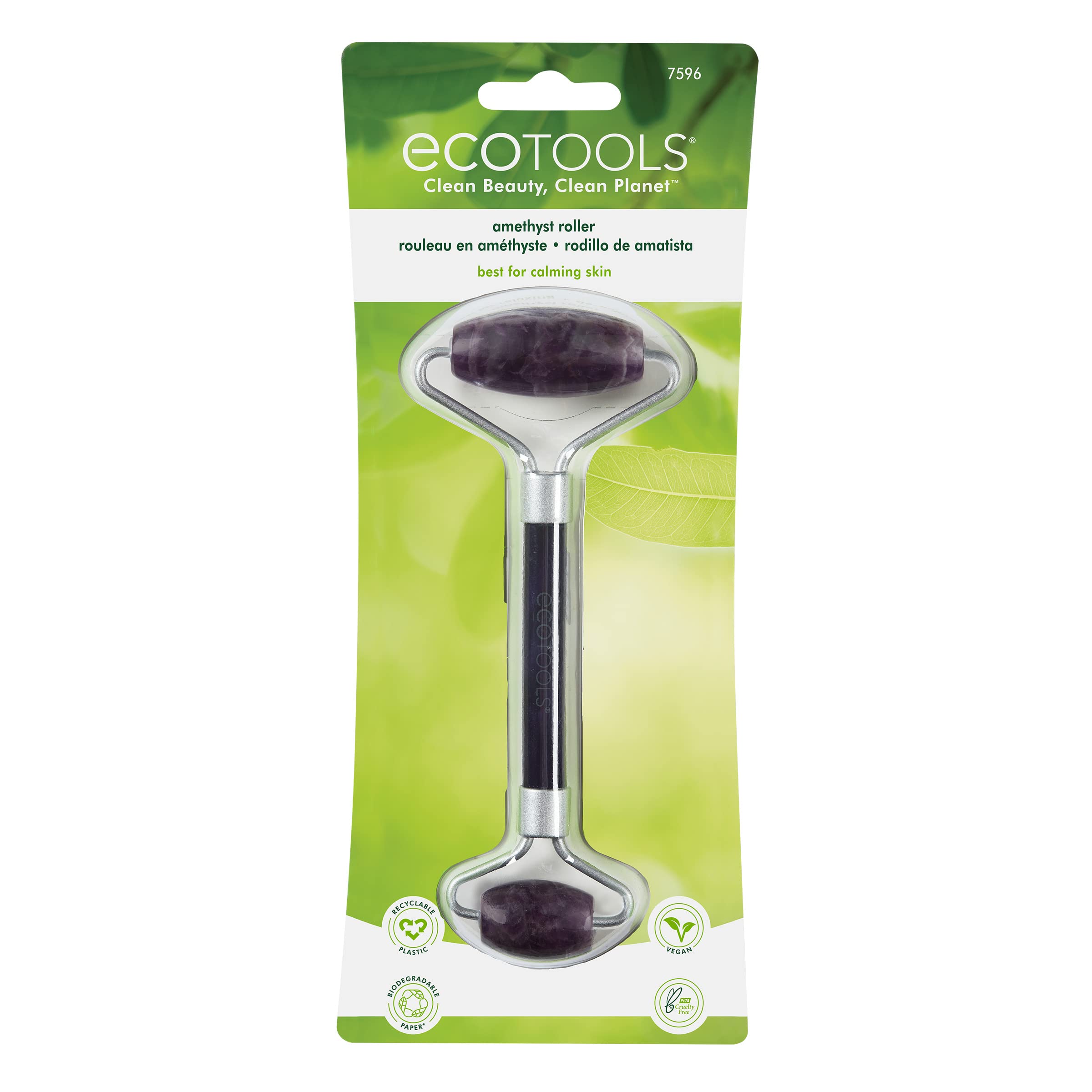 EcoTools Amethyst Facial Roller, Real Stone Face Roller & Massager, Skincare & Sculpting Tool, Reduces Puffiness & Dark Circles,