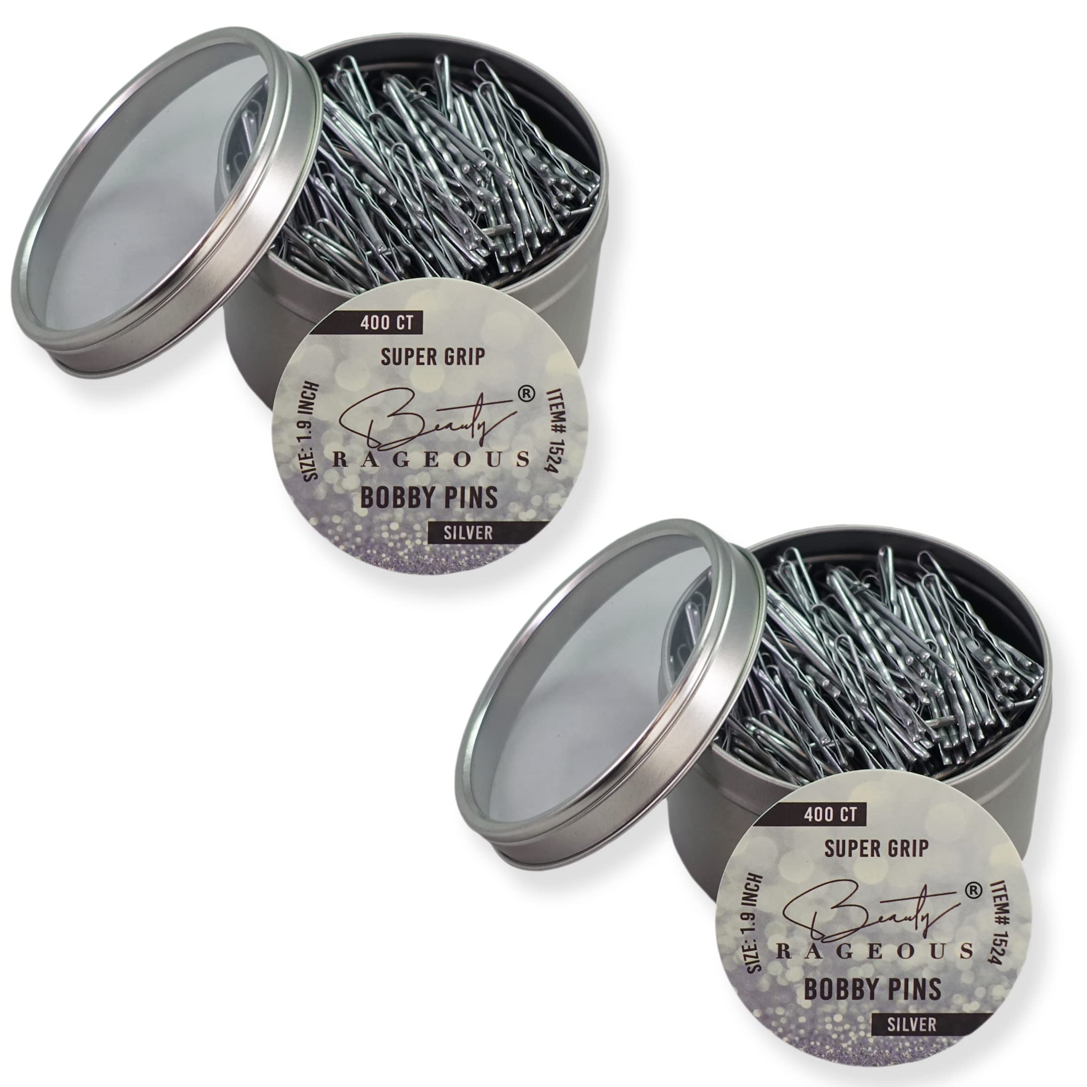 Super Grip Bobby Pins - Women's 1.9 Inch - Easy, Secure, All Hair Types - Handy Reusable Tin (Silver - 800 Ct Approx)