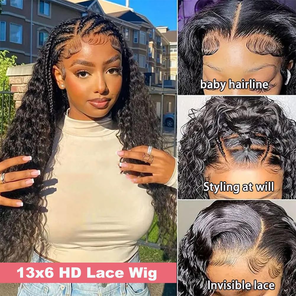 Lyilyi 12A 13X6 Deep Wave Lace Front Wigs Human Hair 220% Density 13X6 Hd Transparent Lace Frontal Wigs For Women Deep Curly Glu