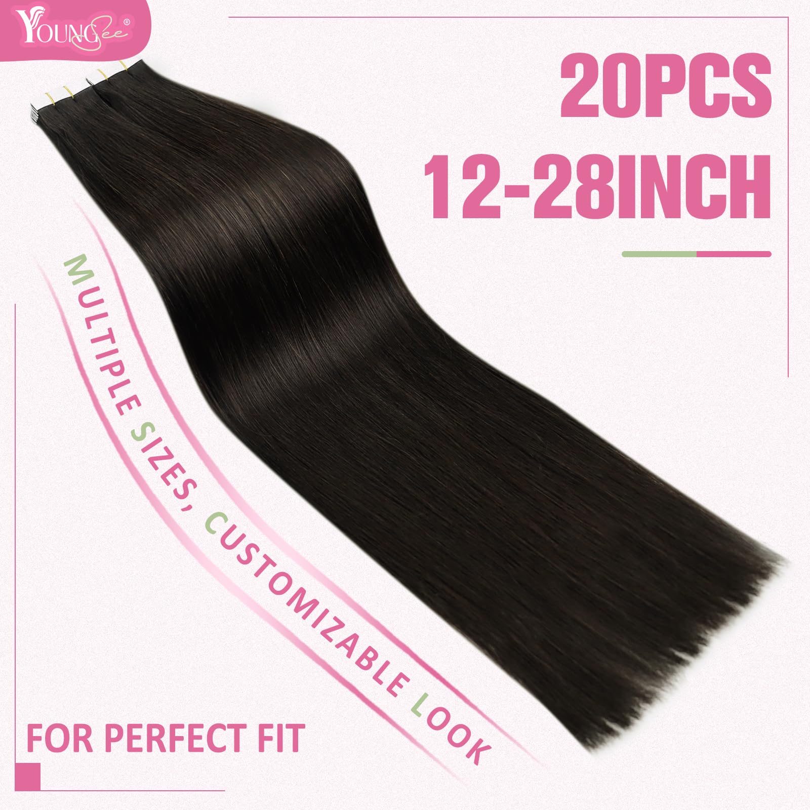 YoungSee Tape in Hair Extensions Real Human Hair Dark Brown Tape Extensions Human Hair Brown 22In Tape in Human Hair Extensions