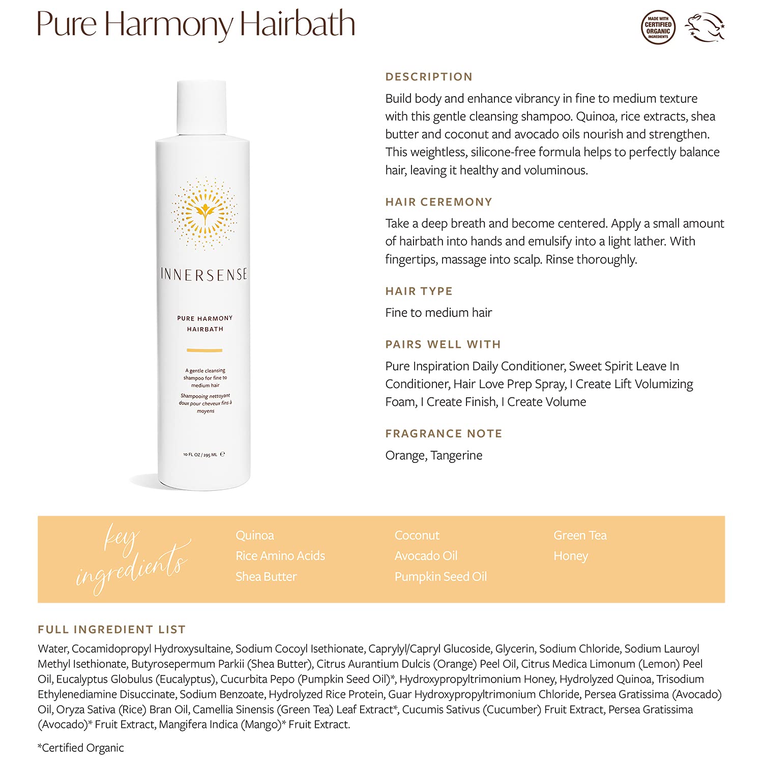 Innersense Organic Beauty - Natural Pure Harmony Hairbath Shampoo | Non-Toxic, Cruelty-Free, Clean Haircare (32Oz Refill Pouch)