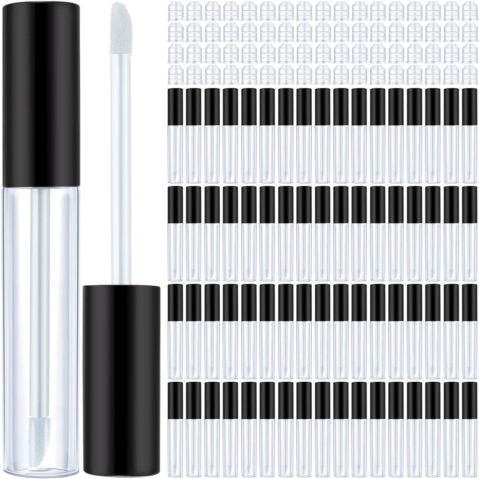 Nuanchu 100 Pcs 10 ml Empty Lip Gloss Tubes Clear Mini Refillable Lip Balm Gloss Containers Bottles Plastic Lip Gloss Containers